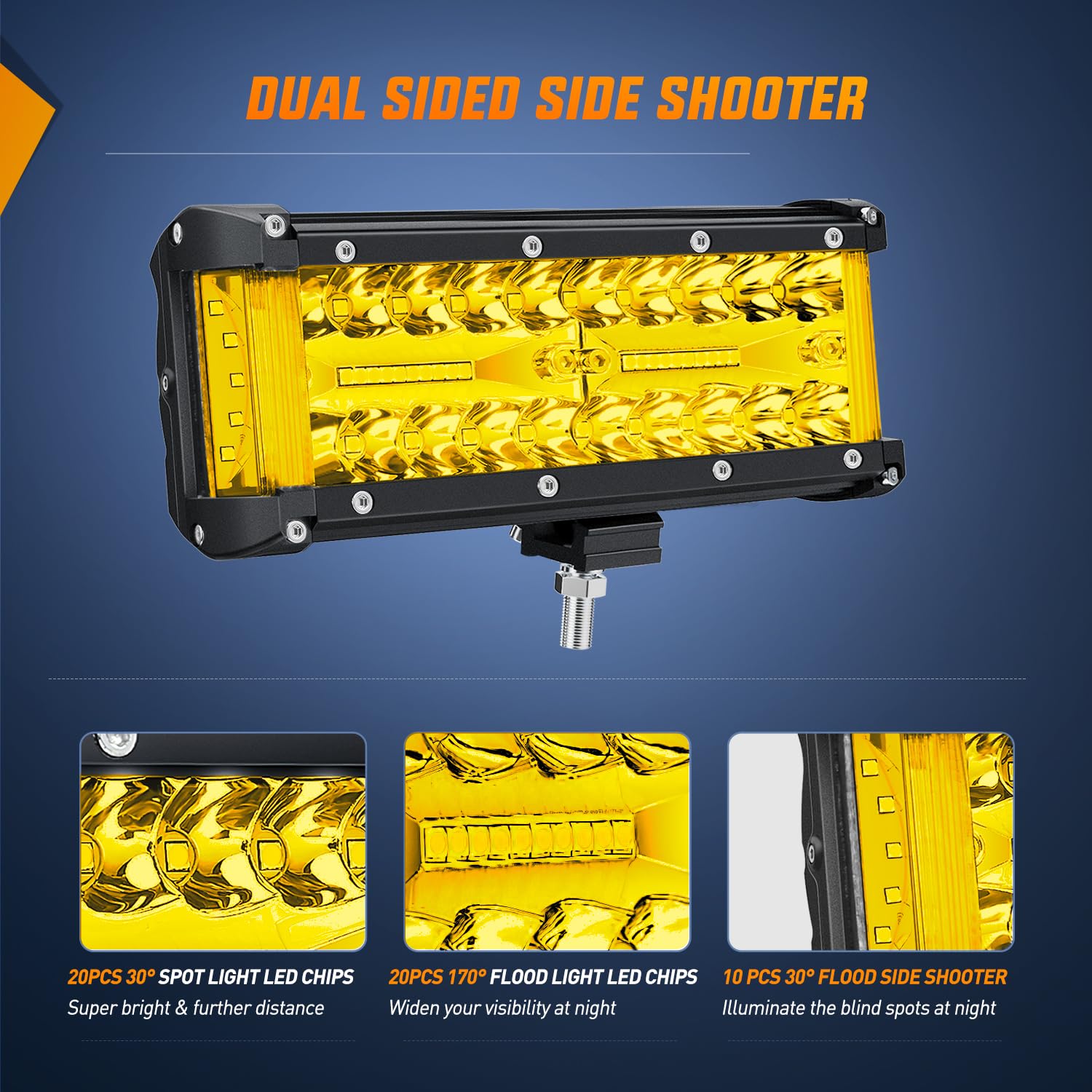 Nilight Side Shooter Led Light Bar 2Pcs 7 Inch Triple Row Spot Flood Combo Yellow Beam Pods With 5Pin Rocker Switch Wiring Harne
