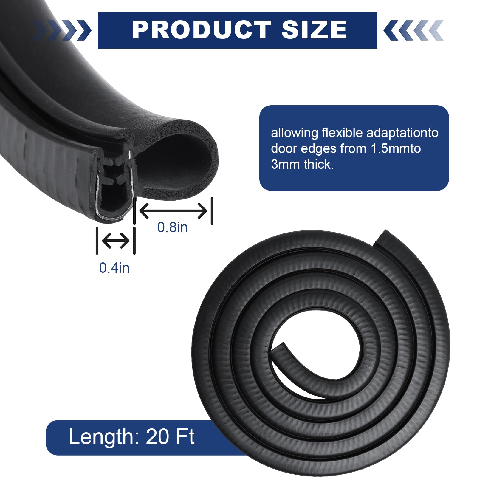 Storystore Automotive Door Weather Stripping 20Ft Car Door Rubber Edge Trim Seal Strip Gasket With Side Car Door Seal For Car Bu
