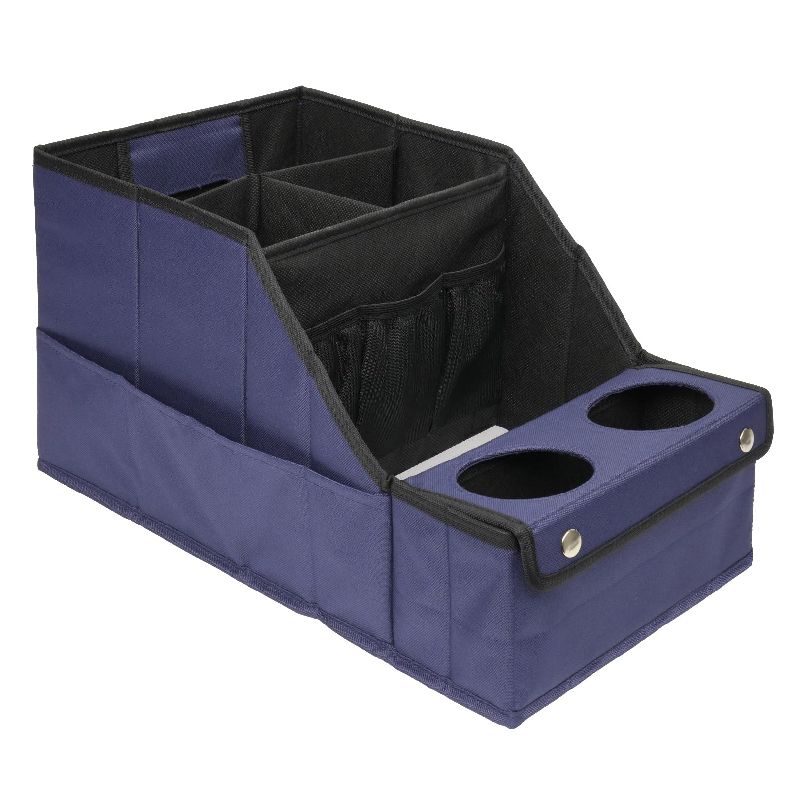 MULISOFT Car Seat Organizer - L-Shape, Polyester, Blue, 11 Storage Compartments & 2 Cup Holders, Model YXTO0001