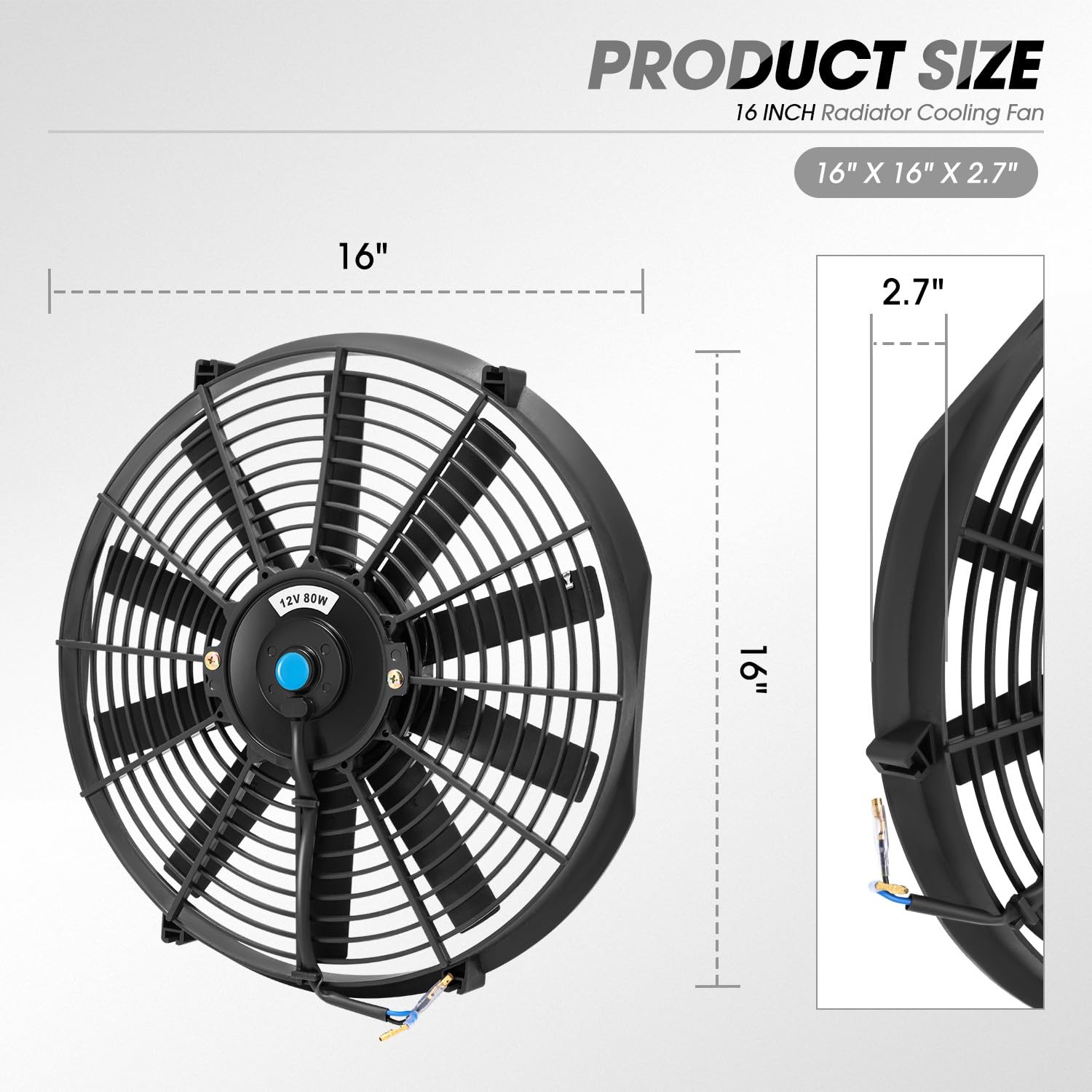 Dna Motoring 16 Inch High Performace Electric Cooling Slim Radiator Fan With Mount Kit, Black, 2Pcs, Raf-16+Fmk-X2