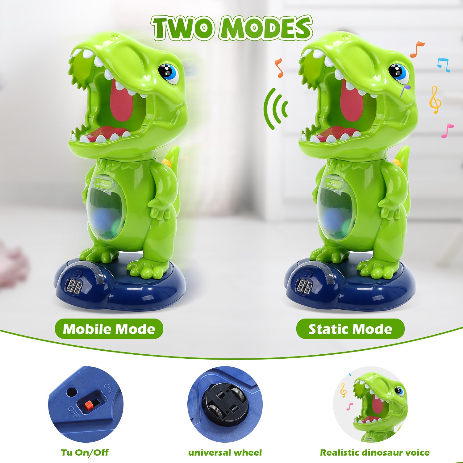 EagleStone Dinosaur Shooting Toys for Kids, Electronic Target Game, 48 Balls, Medium, Green, Model 8808-6B, EVA & ABS Material