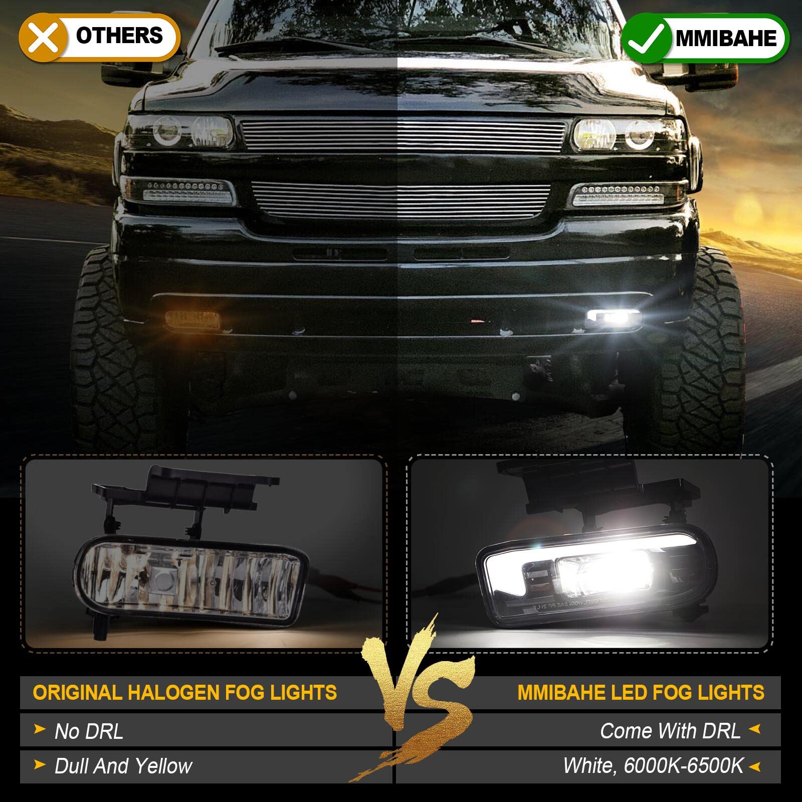 M MIBAHE LED Fog Lights with DRL, DOT Approved for 1999-2006 Chevy Silverado/Suburban/Tahoe, Clear, Model M-CVFL-N001, 2PCS