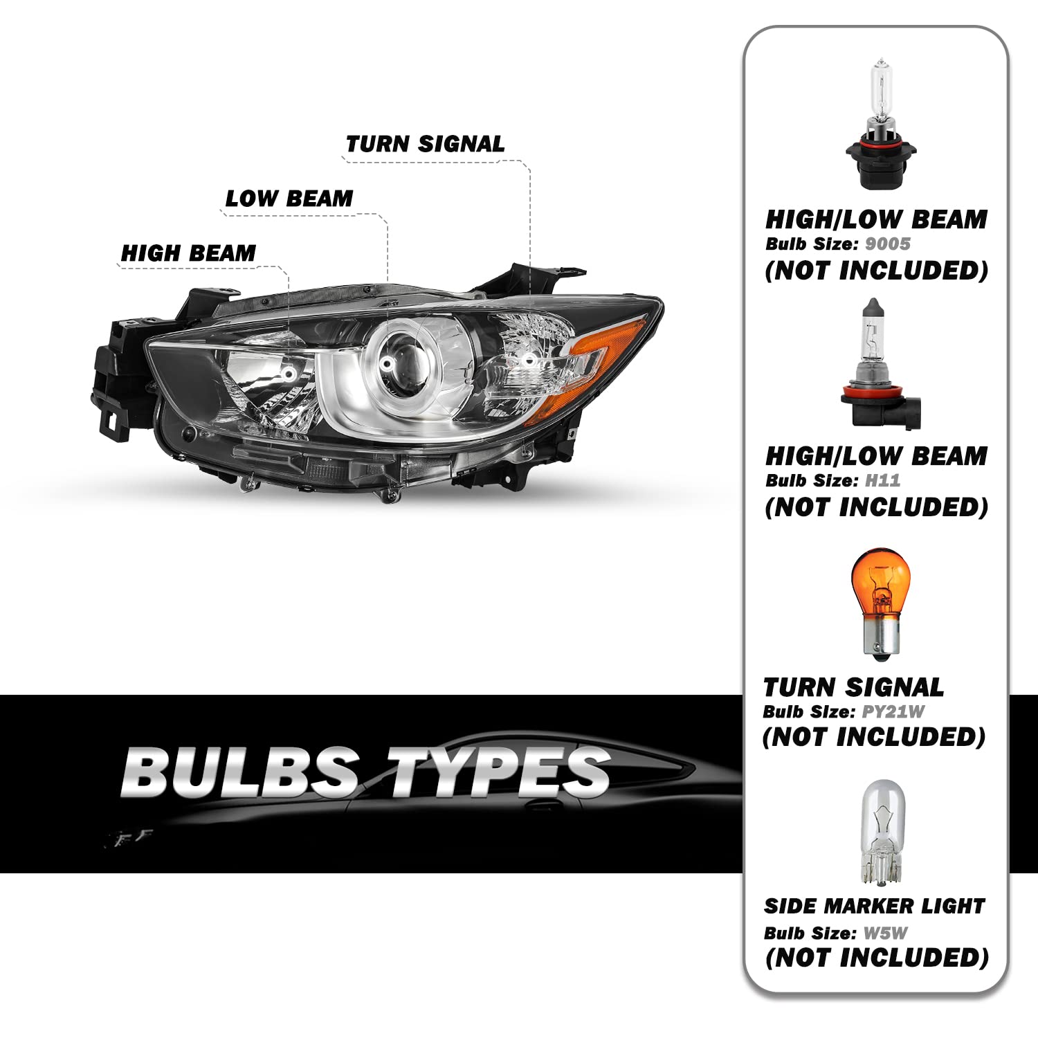 SOCKIR Headlight Assembly for 2013-2016 Mazda CX-5 Halogen Left Driver Side Replacement