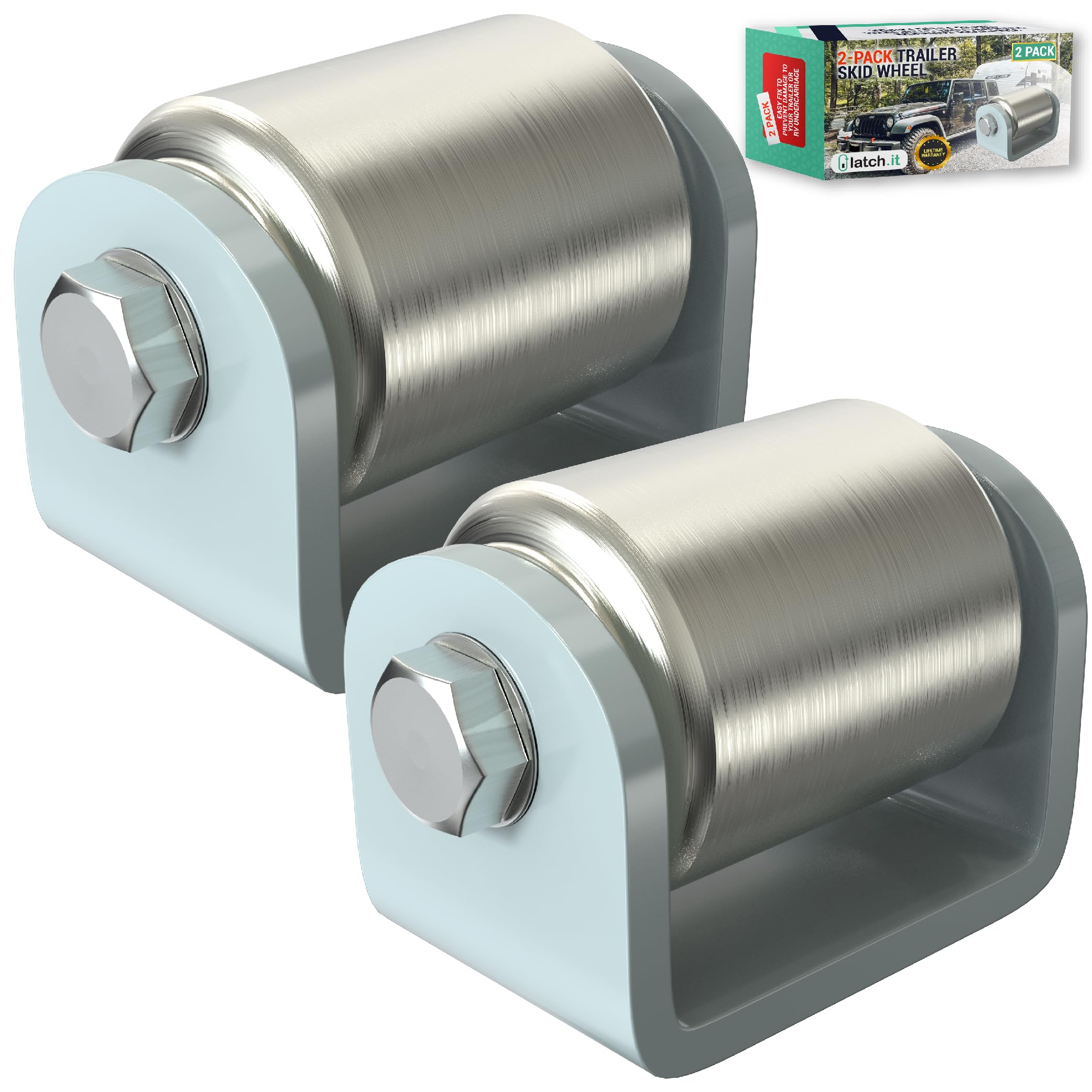 LATCH.IT 2 Pack Skid Wheels | 2    Weld-On Trailer Skid Wheels | Heavy-Duty Steel Wheel Trailer Rollers | Metal Roller | Micro R