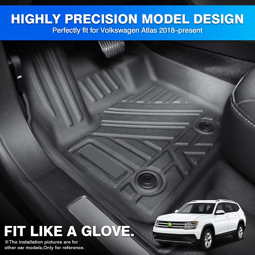 T Tgbros Floor Mats Custom Fit For 2018-2023 2024 Volkswagen Vw Atlas Accessories All Weather Protection Tpe 2 Rows Floor Liners