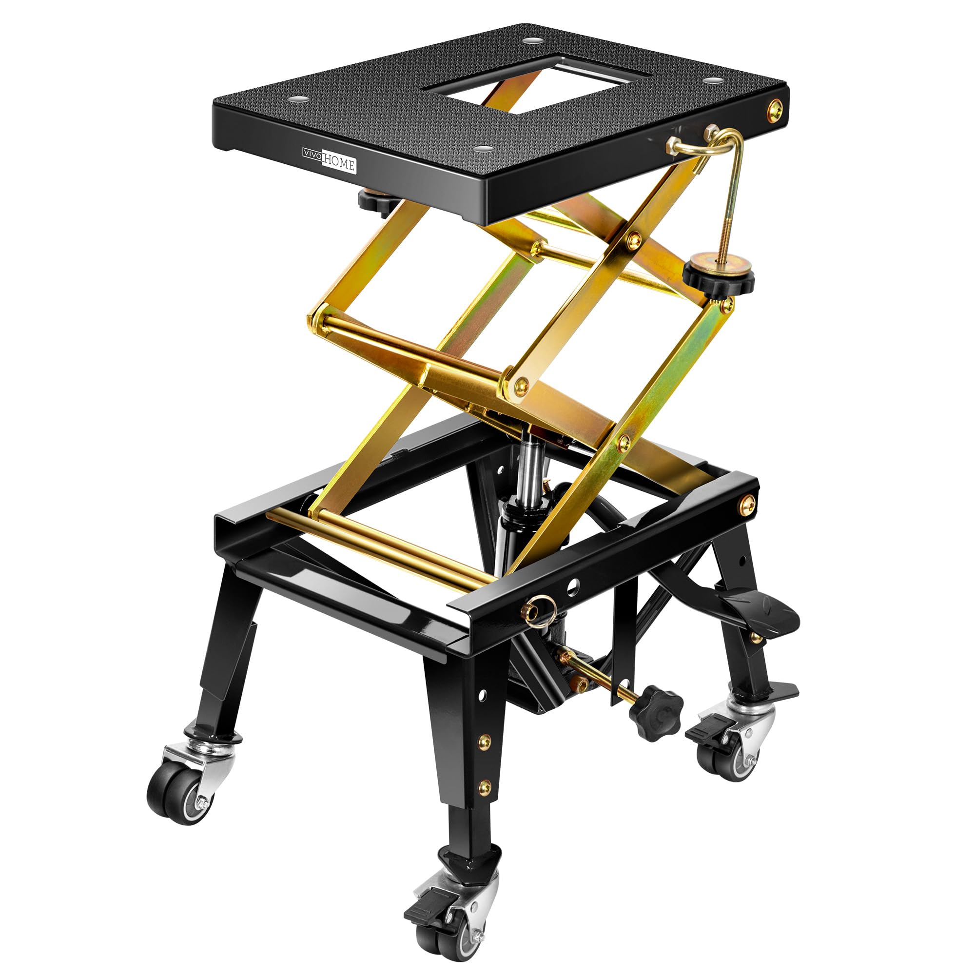Vivohome 350 Lbs Heavy Duty Hydraulic Motorcycle Lift Jack Table Foot Operated Atv Dirt Bike Scissor Stand With 4 Wheels Black