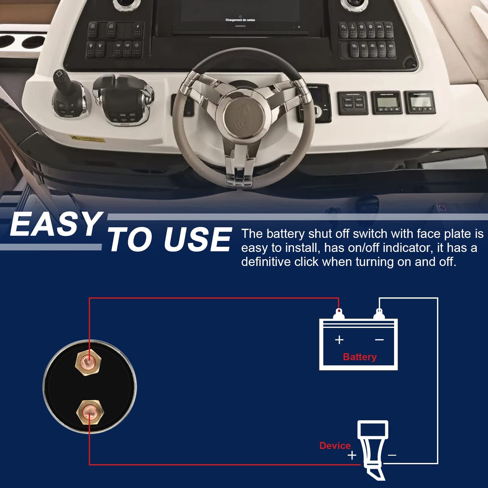 AJulyBee Battery Disconnect Switch Heavy Duty 300A with Face Plate, Battery Disconnect Switch 12V - 24V with Copper Contacts, Ba