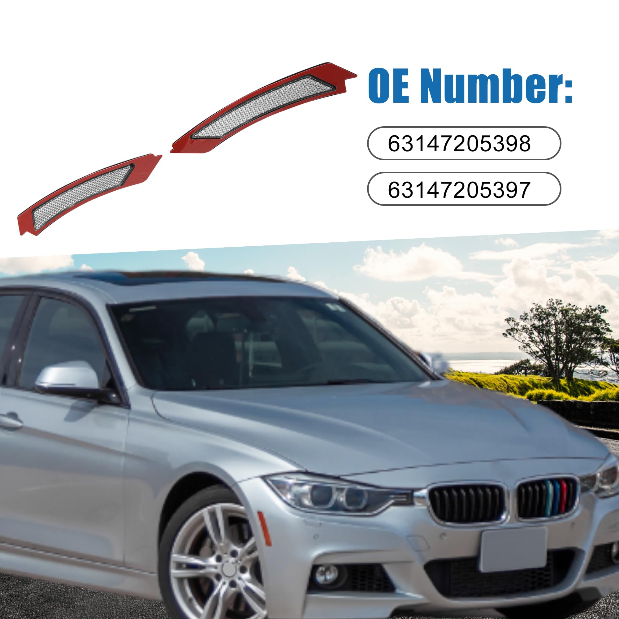 A Absopro Bumper Reflector Side Marker 63147205398 63147205397 Front Reflector For Bmw 328I Xdrive 2009-2011 White(Set Of 2)