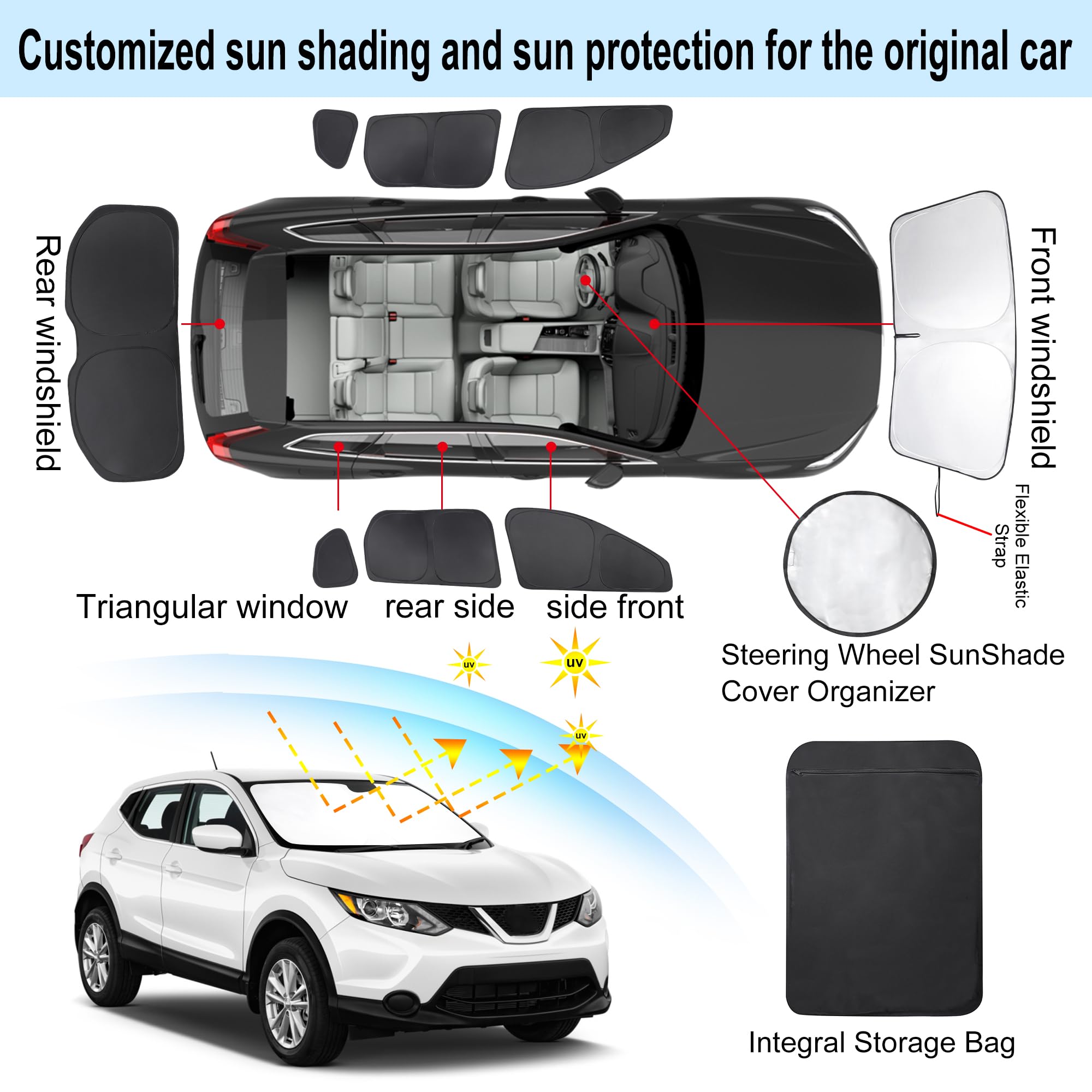 TINGLU Window Shades for Nissan Rogue Sport 2017-2024, Black Polyester, UV Protection, 8PCS Sun Shade Accessories