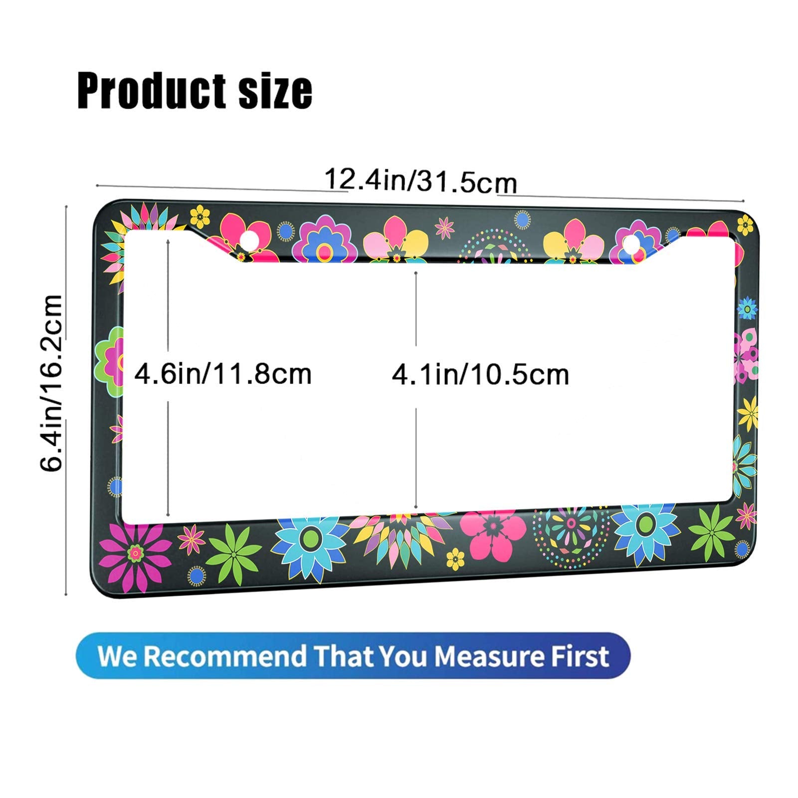 HOSNYE Multi Coloured Floral License Plate Frame Unique Retro Flower Metal License Plate Cover Front Plates Frames Car Tag Frame