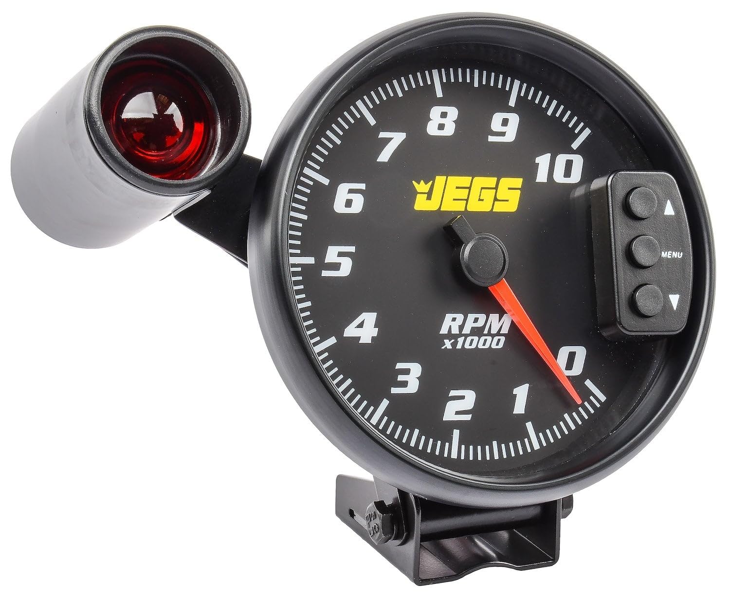 JEGS 5in.Tachometer | Black Face with Black Bezel | 0-10,000 RPM Range | Super-Bright LED Shift Light | One-Touch Peak RPM Recal