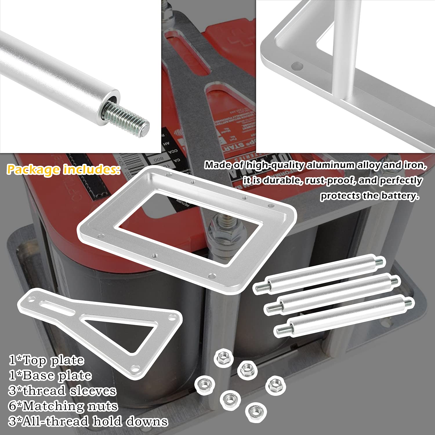 Danti Billet Aluminum Battery Tray Hold Down for Optima Racing - Red/Yellow/Blue, Fits Top 34/34/78 D34/D34/78 Models