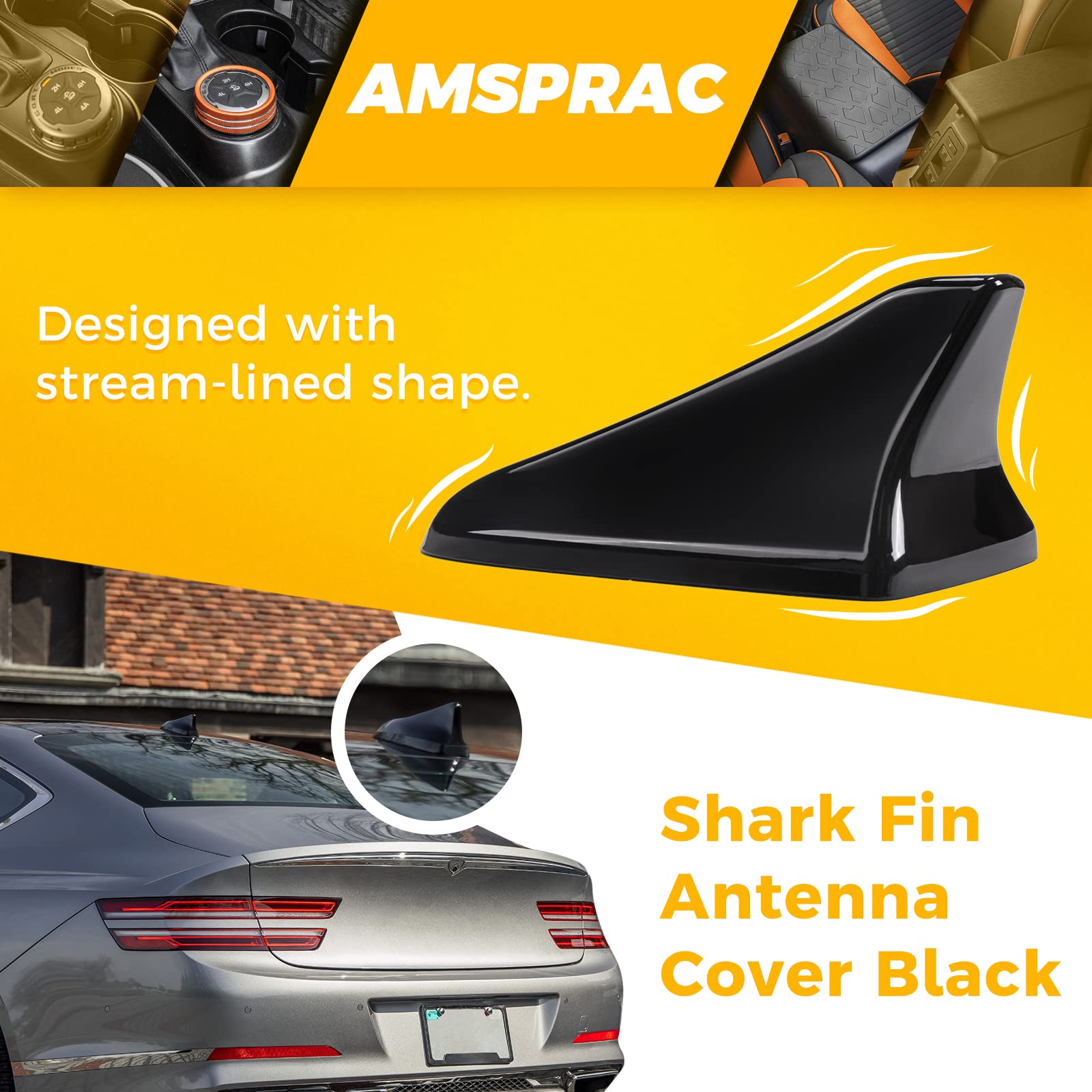 AMSPRAC Shark Fin Antenna Cover for Kia Optima/Sonata/Genesis - Black, Base Hole 5.9" x 2.7", Model AT0101410
