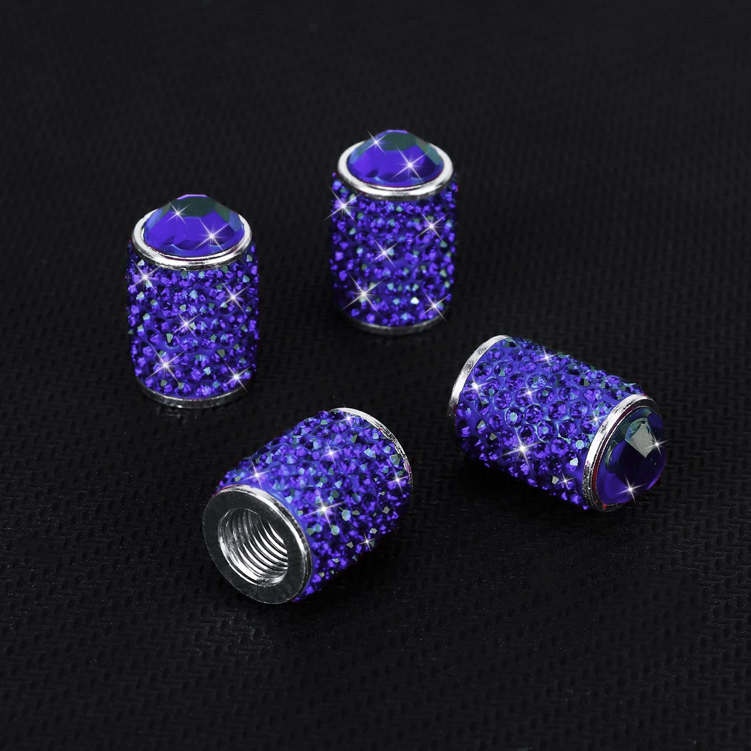 ToBeQueen Blue Bling Tire Valve Caps, 4 Pack Handmade Crystal Rhinestone, Universal Dustproof Car Accessories, Dark Blue