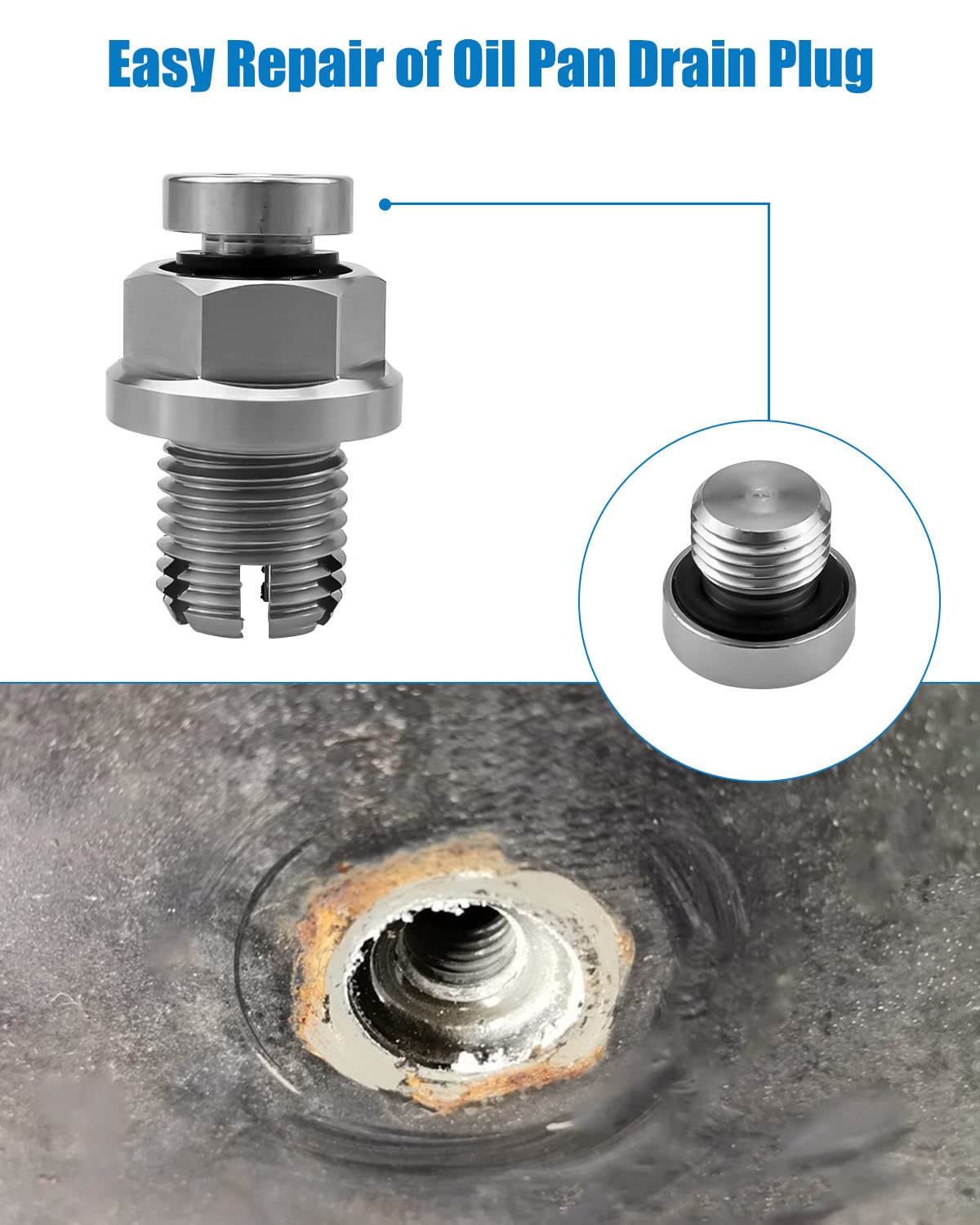 Tikscience M12.1-1.25 X 15Mm Oil Drain Plug Oversize Piggyback, Stainless Steel Self Tapping Oil Pan Thread Repair Kit With O-Ri