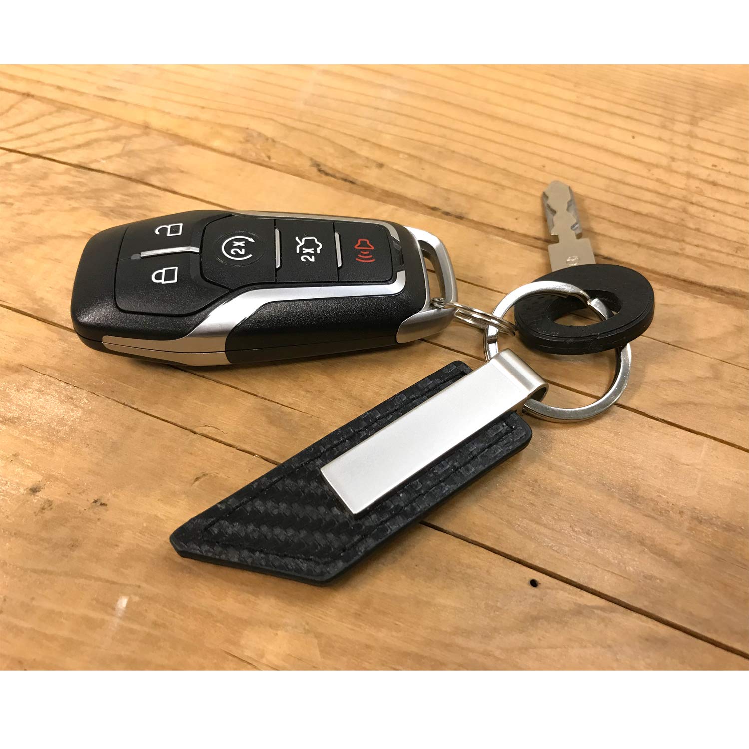 Ipick Image Compatible With Ford F-150 Raptor In Red Carbon Fiber Texture Black Pu Leather Strap Key Chain