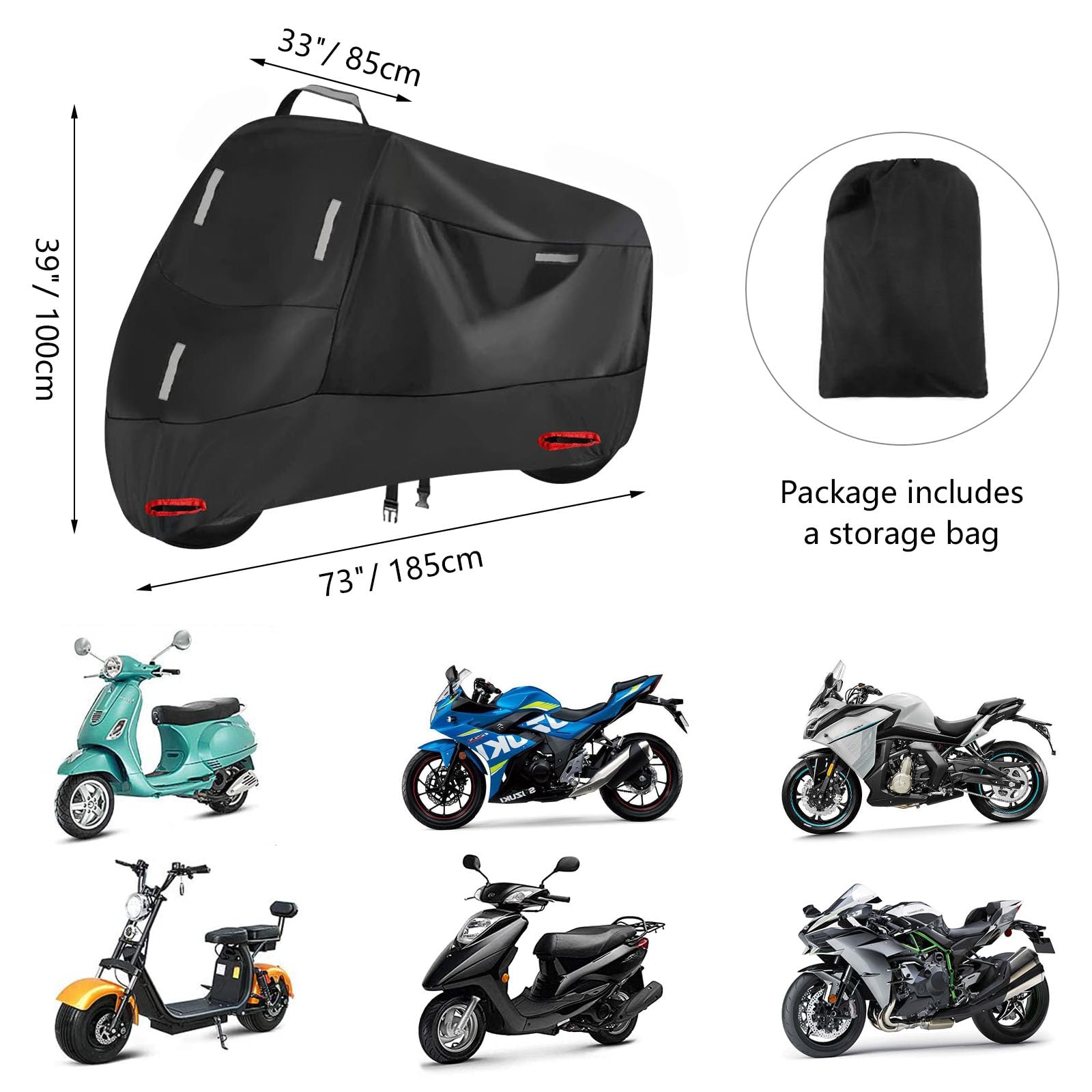 Seceles All Season Durable Waterproof Motorcycle Cover, Mini Motorcycle Cover Moped Cover Storage Protection For Khawasaki Z125 Pro Honda Monkey 125 Tnt 135 (M: 72" * 33" * 39")
