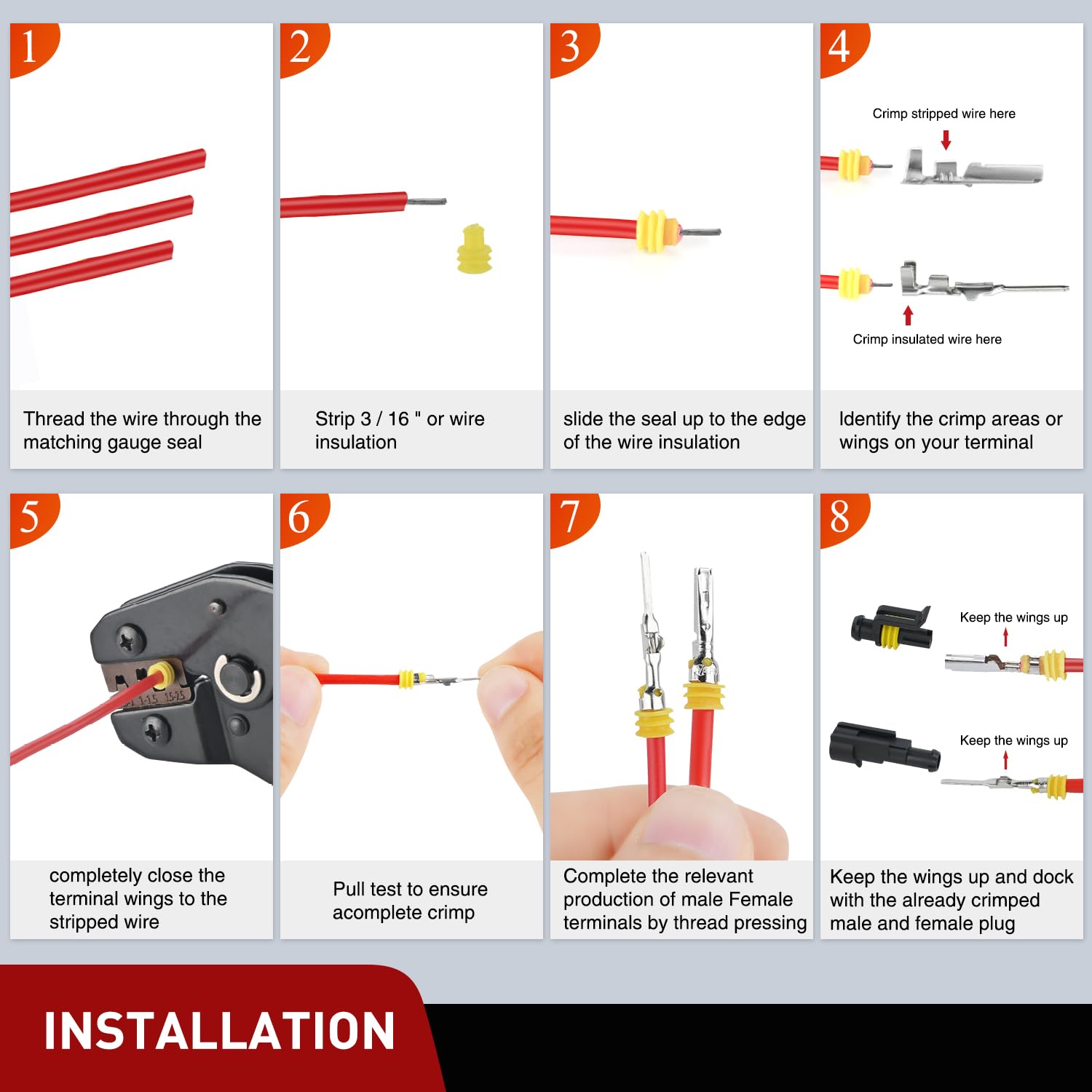 Nilight 120Pcs 1 Pin Electrical Connector Plug Male Female Terminal Wire Connectors Waterproof One Way Automotive Connect Set Fo