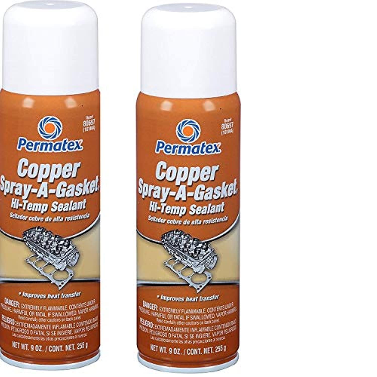 Permatex 80697 Copper Spray-A-Gasket Hi-Temp Adhesive Sealant, 9 oz. net Aerosol Can 2 Pack (2) 2