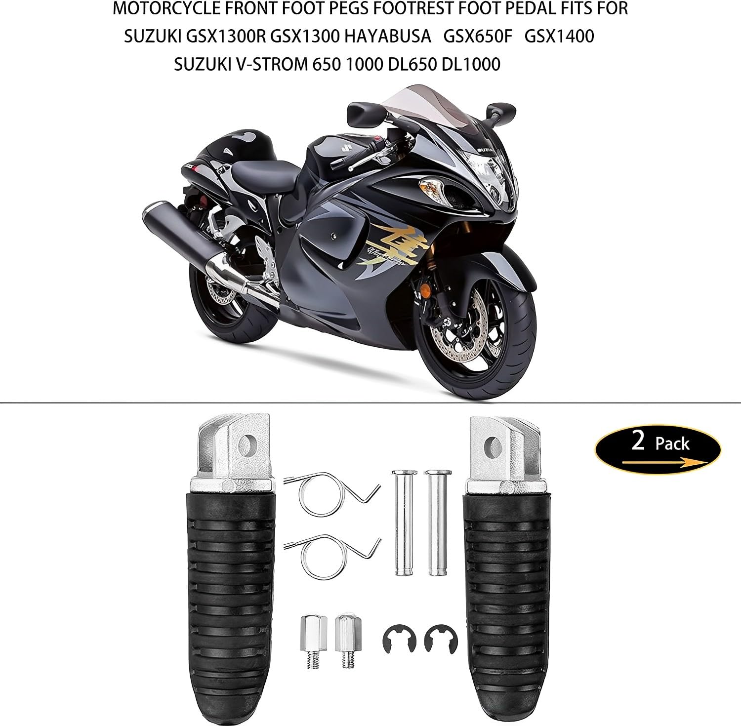 Vpzmt Front Foot Pegs Footrests Fits For Suzuki Gsx1300R Gsx1300 Hayabusa 1999-2012, Gsx650F 2008-2012, Gsx1400 2002-2008, V-Str