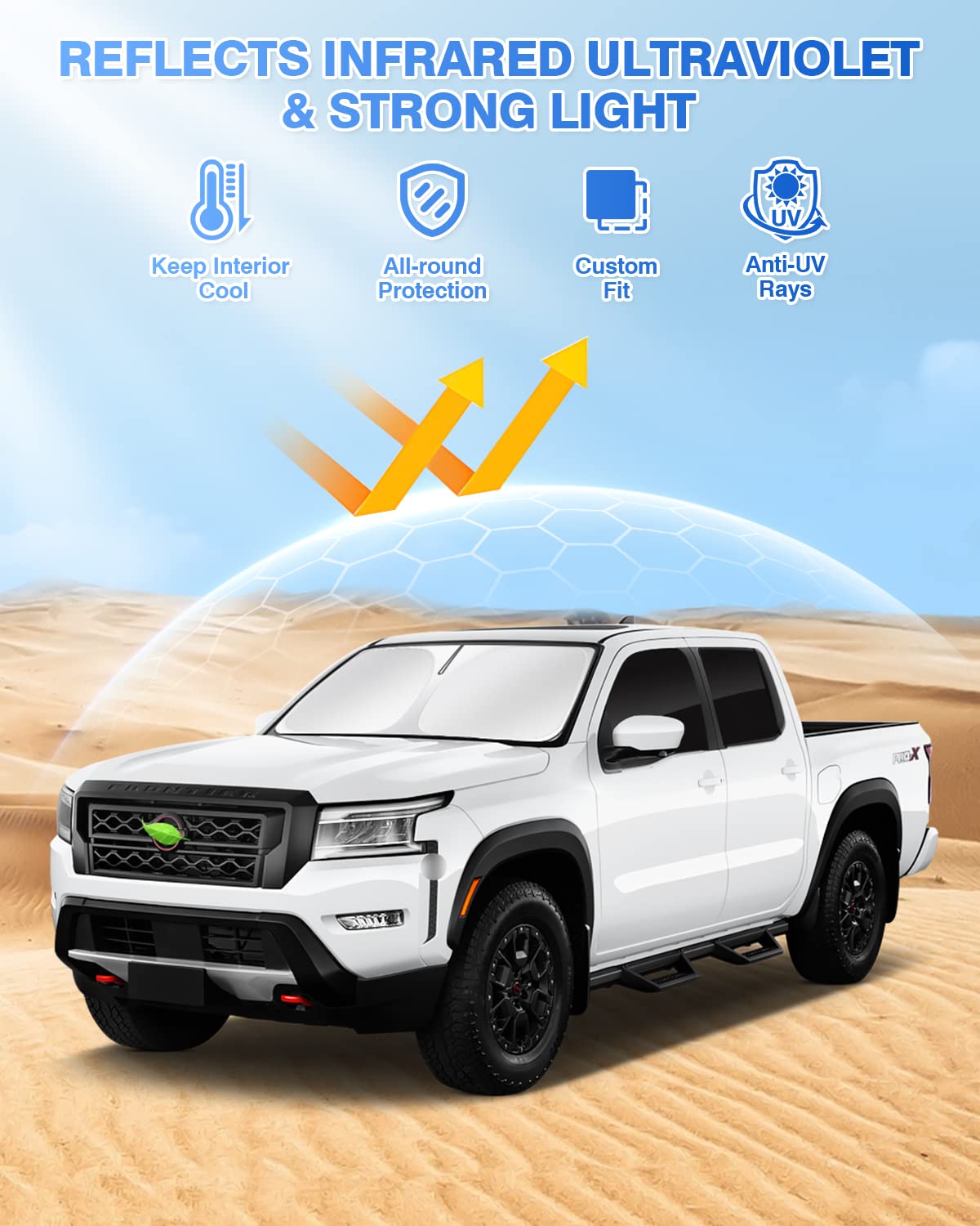 Canvcle Windshield Sun Shade 2022-2026 Nissan Frontier Black 5PCS Polyester Side Rear Window Cover