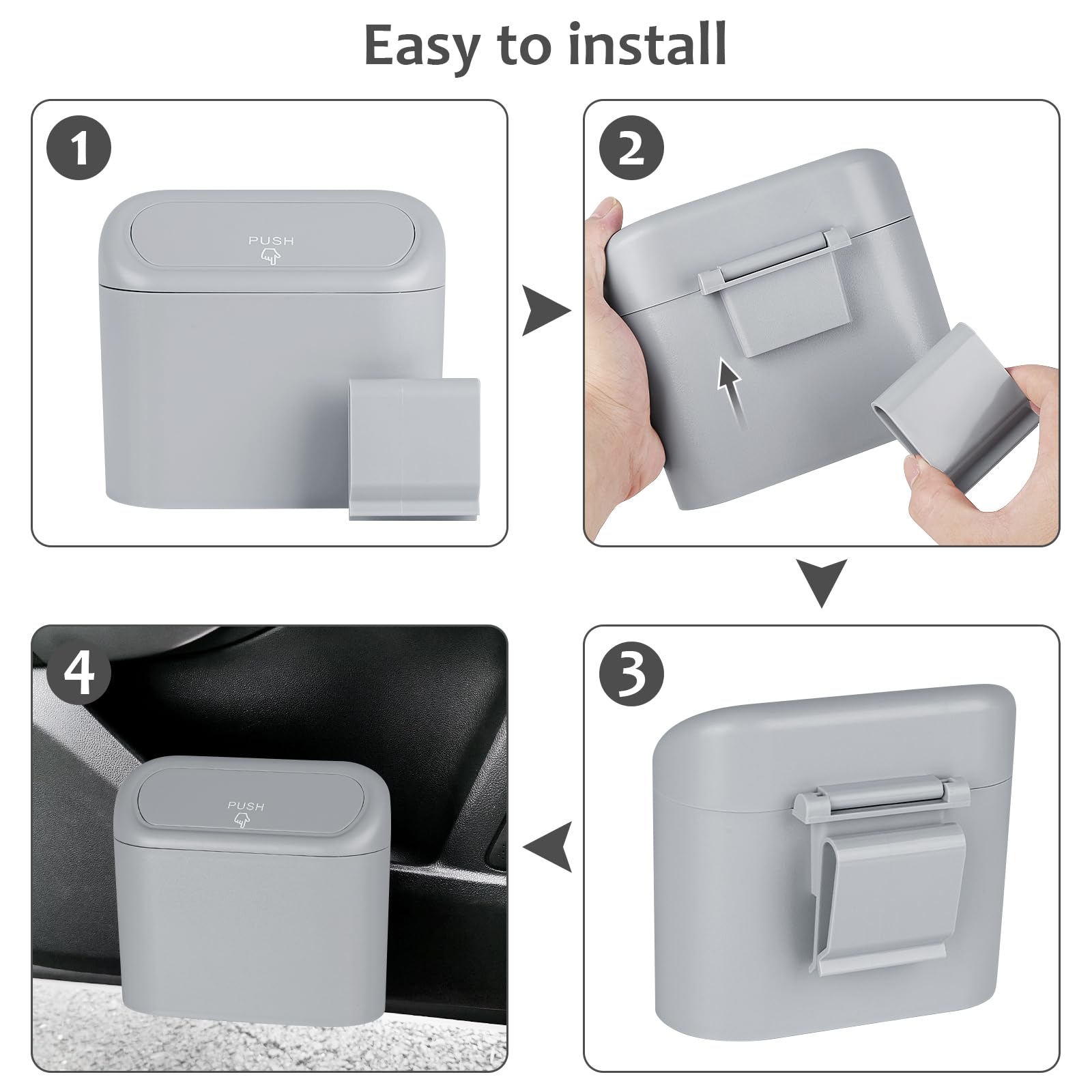 Accmor Portable Car Trash Can - Mini Grey Plastic Bin with Lid, Leakproof Design, Includes Trash Bag, Model AC4450-Grey