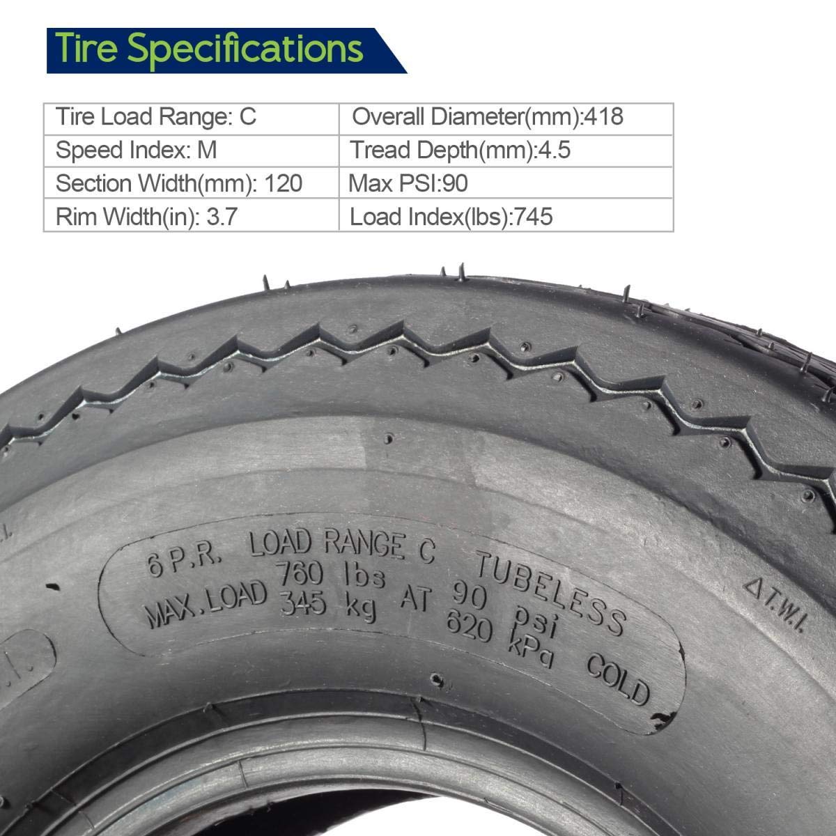Maxauto Set Of 2 4.80-8 Highway Boat Motorcycle Trailer Tires 4.80X8 6Pr Load Range C, Tubeless