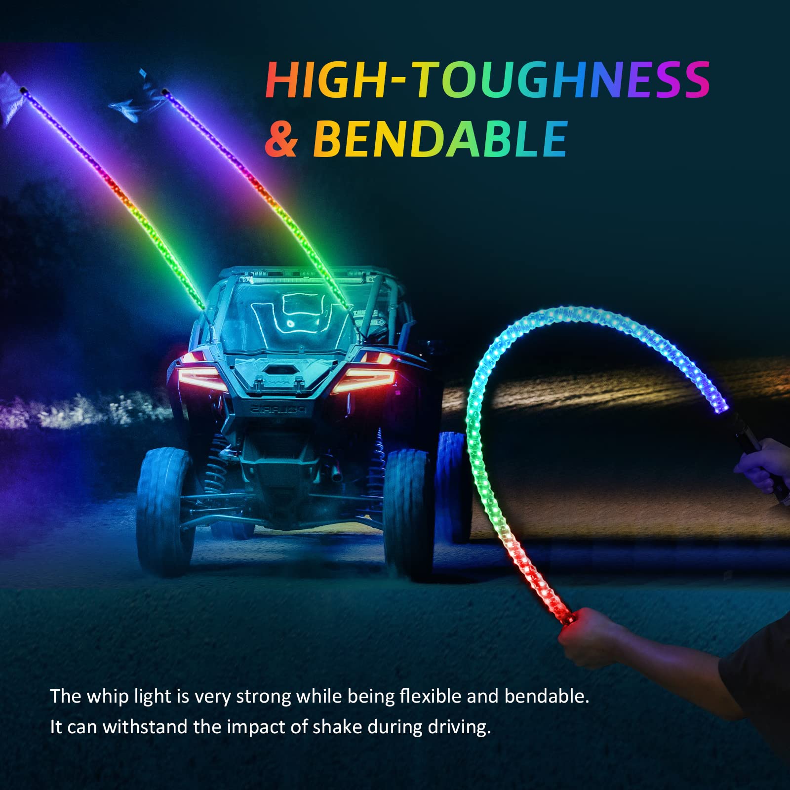 Ehaho 1 Pack 6Ft Whip Lights,Led Whip Light With App & Remote Control, Spiral Rgb Chasing Lighted Whips With Rocker Switch, Musi