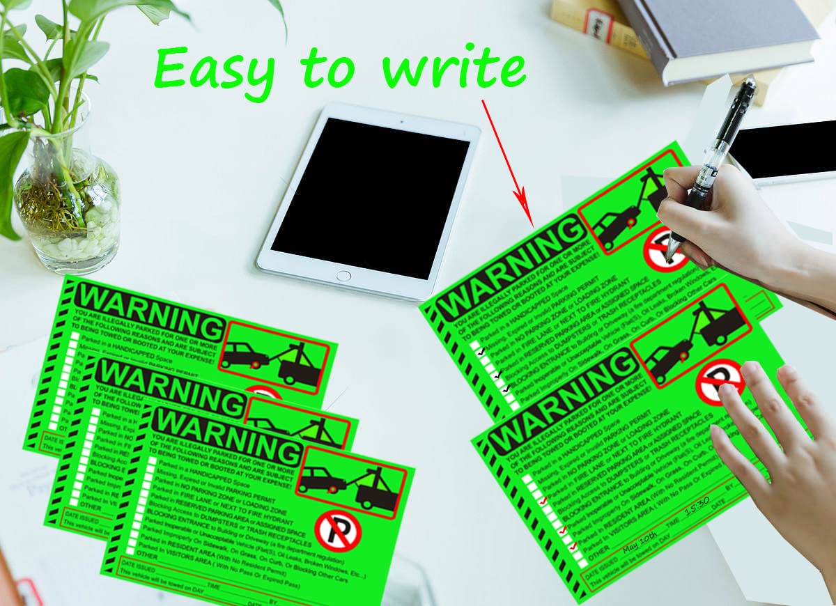 Pop Resin Parking Violation Stickers - 50 Pcs Fluorescent Green Adhesive Labels, 5.5x7.5 inch, Gloss Paper, Model 01