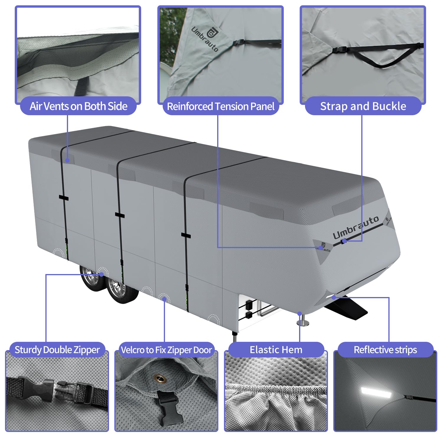 Umbrauto 5Th Wheel Rv Cover Upgraded 7 Layers Top Anti-Uv Waterproof Breathable Camper Covers Fits 28' - 31' Travel Trailer Moto