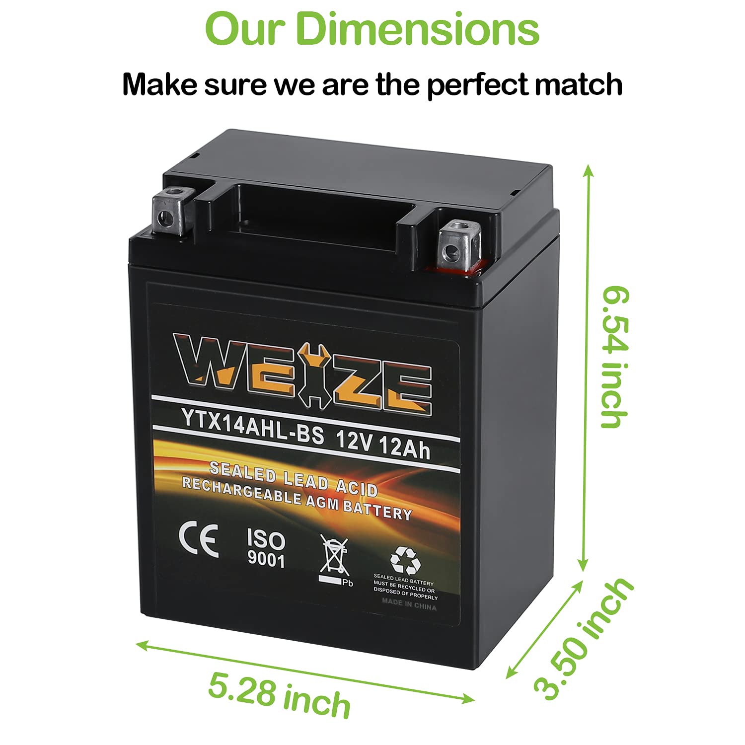 WEIZE YTX4L-BS AGM Motorcycle Battery for Polaris, Honda, Kawasaki, Can-Am, Yamaha - High Performance, Compatible with Multiple Models