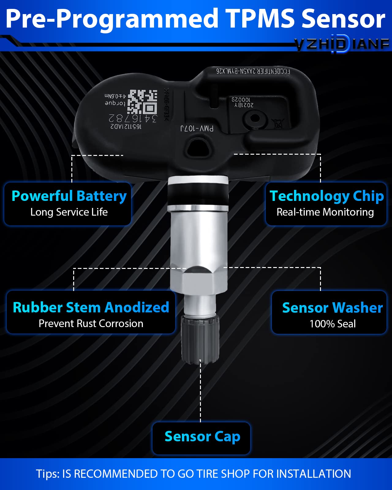 YZHIDIANF Pre-Programed TPMS Sensors for:-Toyota Tacoma 2005-2015 Camry Tundra 4Runner for:-RAV4 for:-Lexus IS250, Tire Pressure