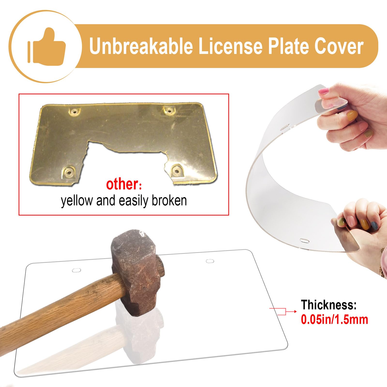 Aootf License Plate Frames Covers - Stainless Steel Car Tag Holder And Clear Flat Shield, Unbreakable Front Rear Protector With