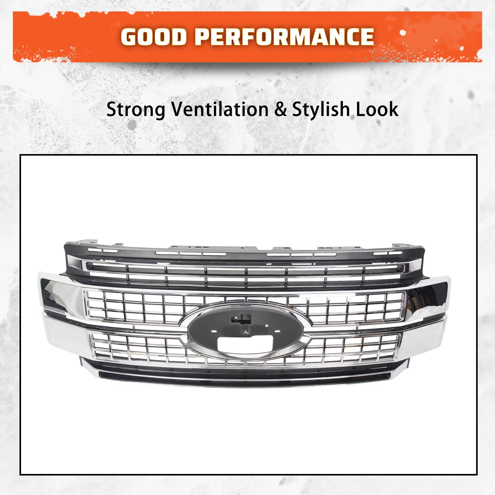 ECOTRIC Front Bumper Grill for 2017-2019 Ford F250 F350 F450 Super Duty, Chrome Finish, Model ET-096, Durable Design