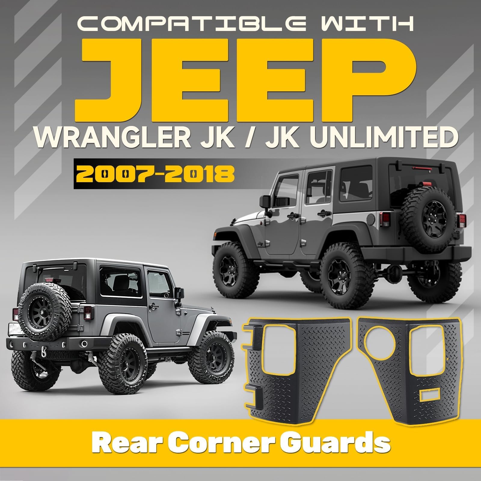 ECOTRIC Rear Corner Guards Body Armor for 2007-2018 Jeep Wrangler JK, Black ABS, Large, 2-Pcs Tail Light Trim Covers