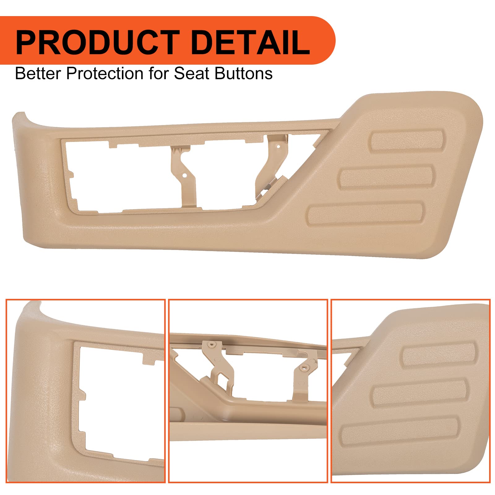 ECOTRIC Tan Driver Seat Cushion Panel Trim for 2008-2010 Ford Super Duty, ABS Plastic, Replacement #8C3Z-2562187-BB