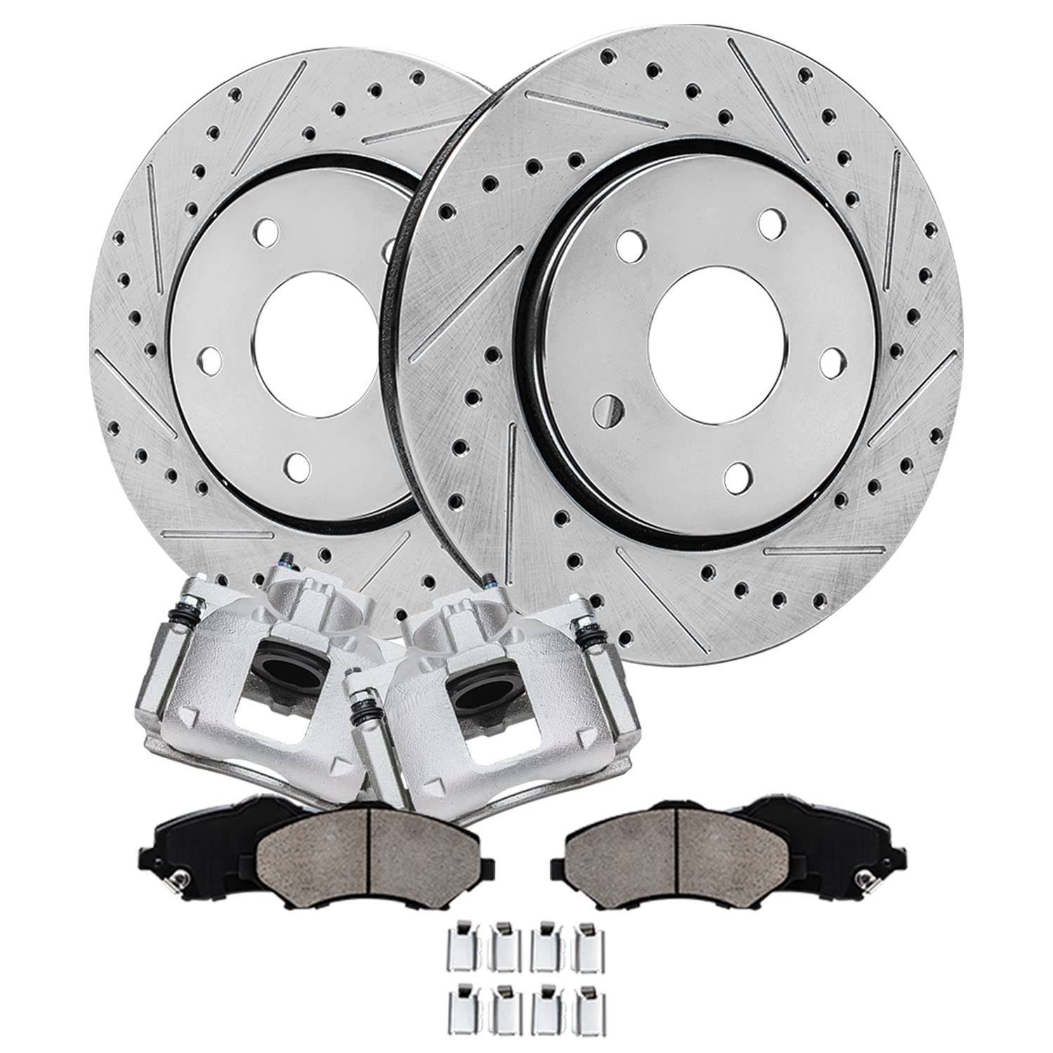Detroit Axle - Front Brake Kit for 2009 2010 2011 2012 Dodge Journey, Drilled and Slotted Brake Rotors Ceramic Brakes Pads Brake