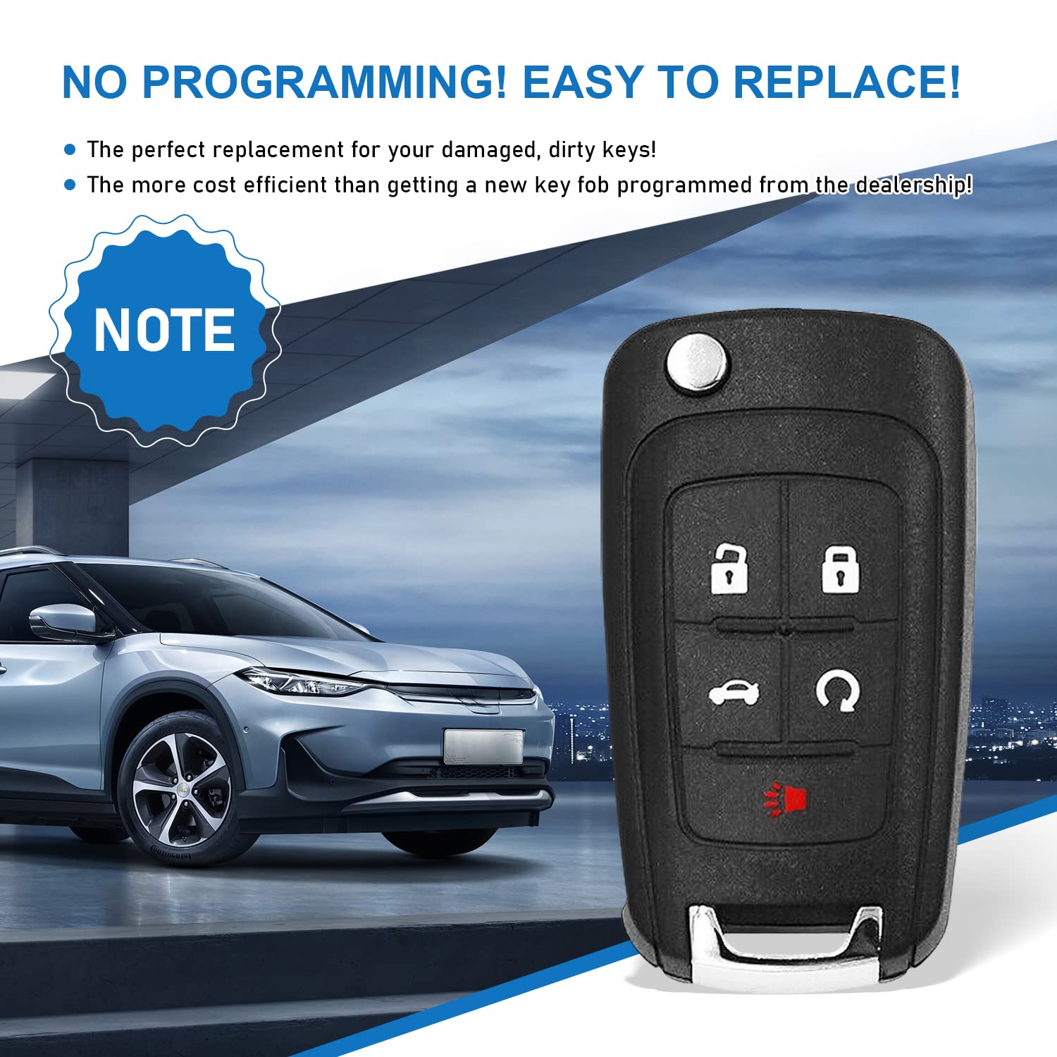 CAUORMOTE 2 Pack Key Fob Shell Case - OHT01060512, 5 Button, ABS, Chevy/GMC Compatible, 315MHZ, Black