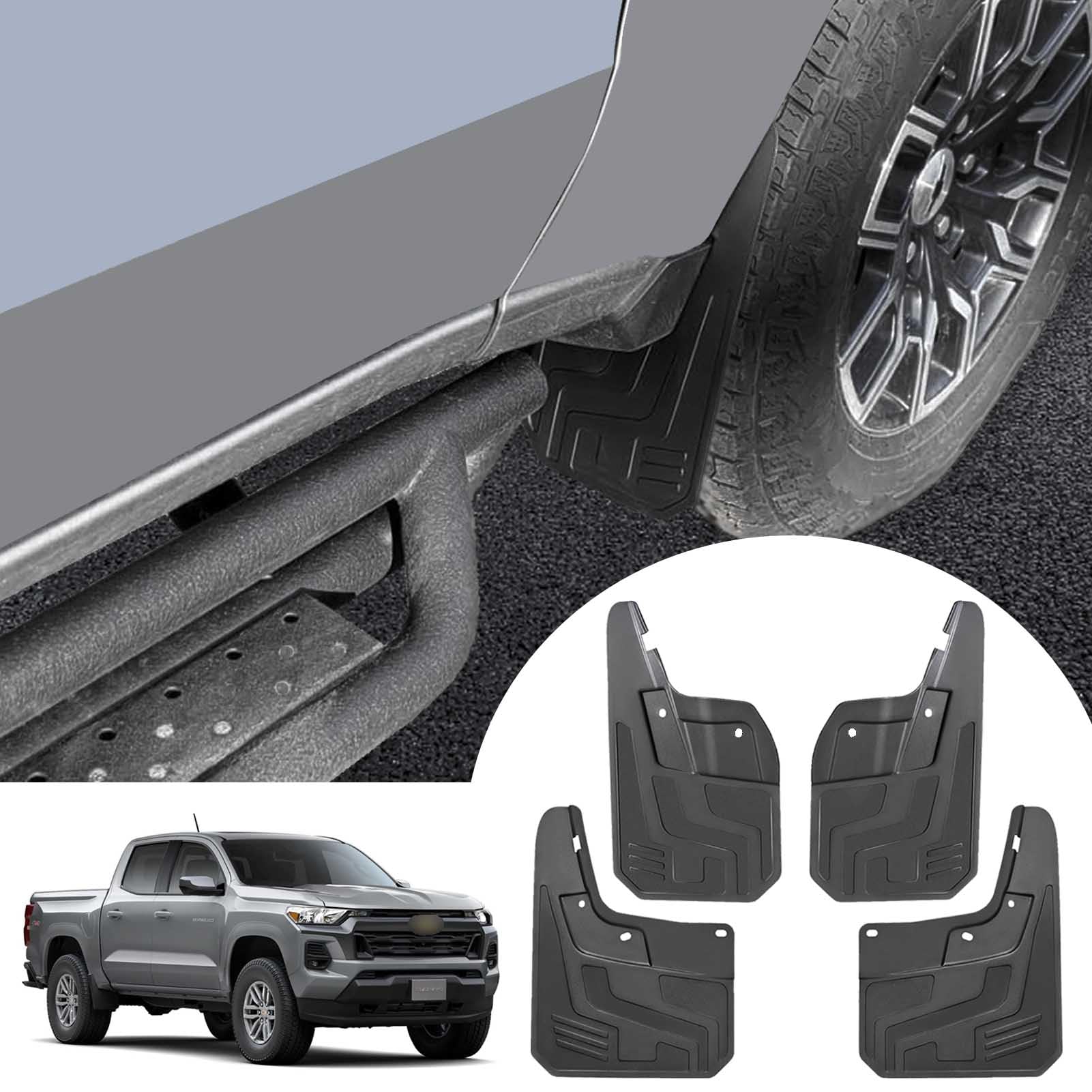 Mud Flaps for Chevrolet Colorado 2025 2024 2023 - NO Need to Drill Holes Wheel Lip Molding Front & Rear Splash Guard for Chevy C