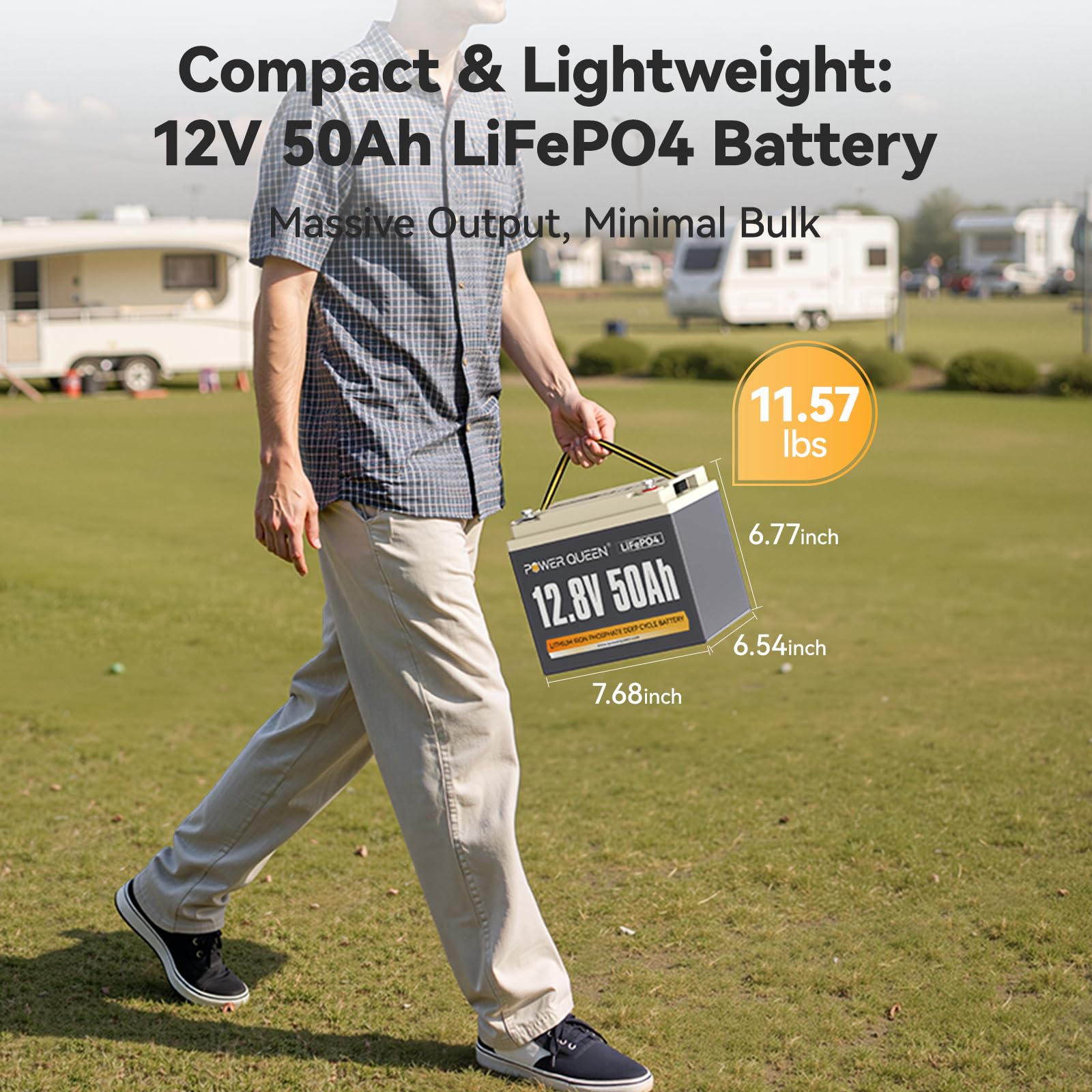 Power Queen 12.8V 50Ah LiFePO4 Battery - Grade A Lithium, 50A BMS, Lightweight, Durable for Trolling Motor, RV, Solar Use
