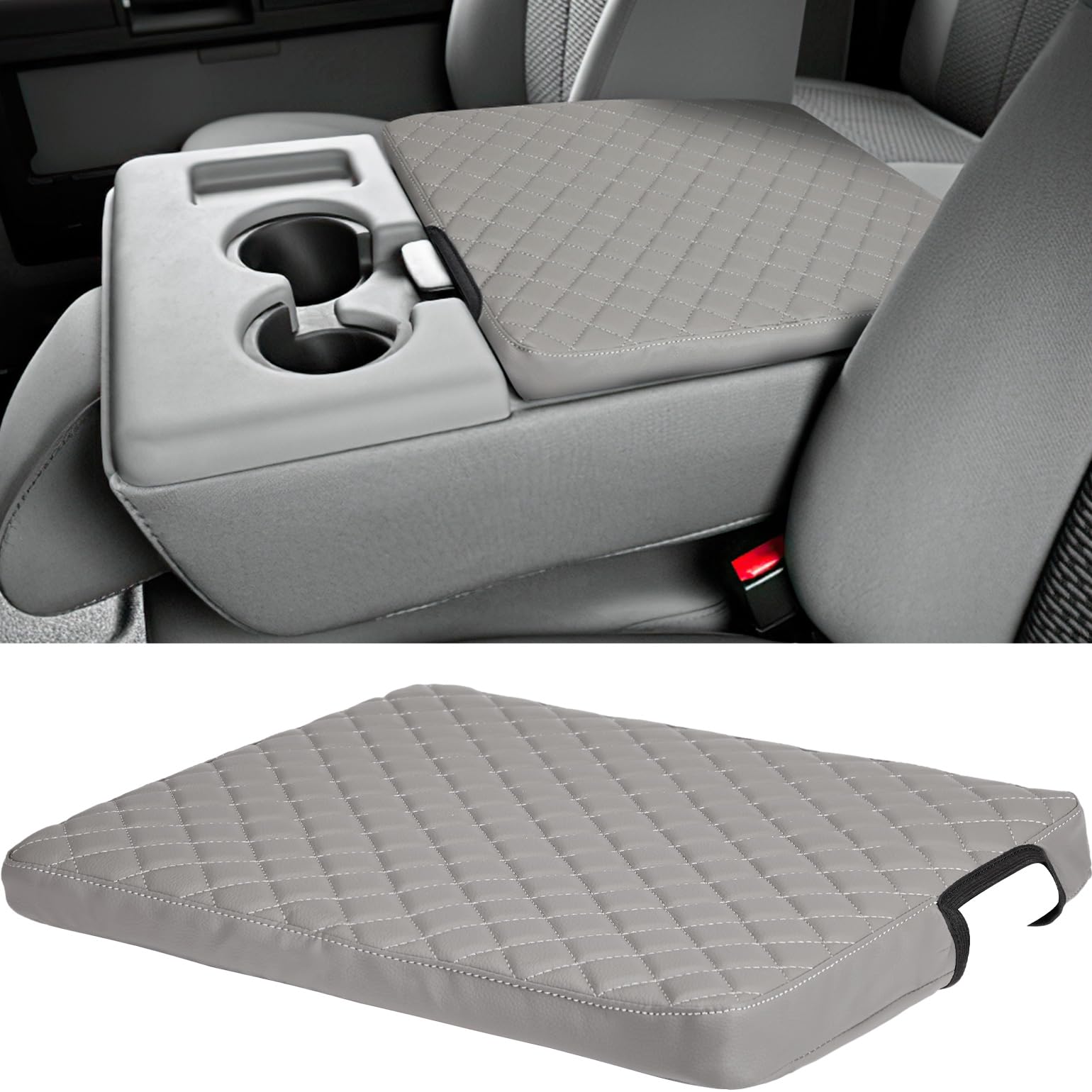 Issyauto Center Console Cover Compatible With 2011-2016 Ford F250 F350 F450 Super Duty With Jump Seat Console, Leather Armrest C