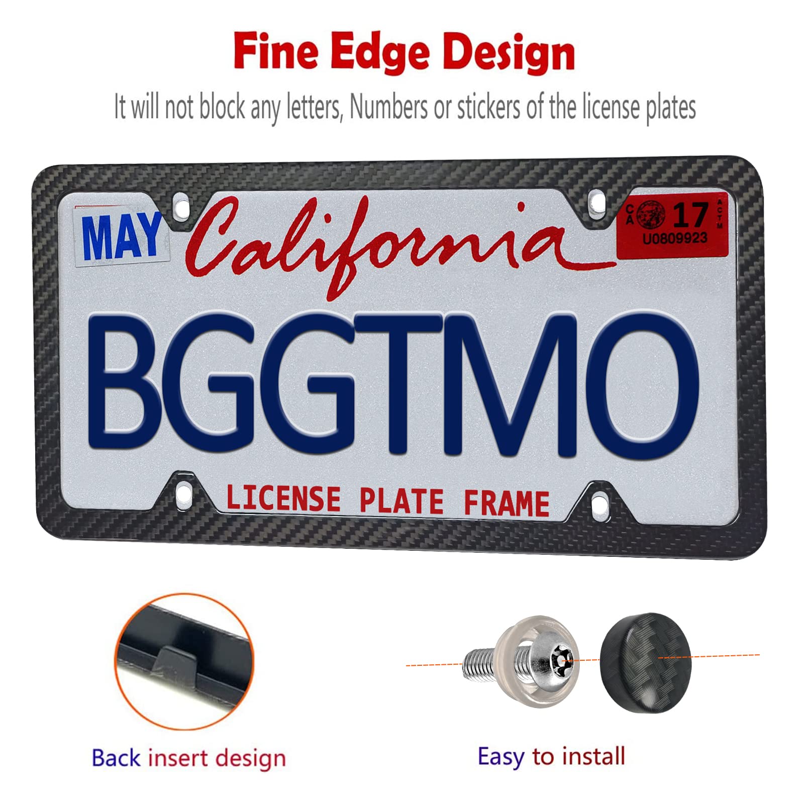 Bggtmo Carbon Fiber License Plate Frame-Stainless Steel License Plate Frames Handmade Covering 100% Real Carbon Fiber | Stainles