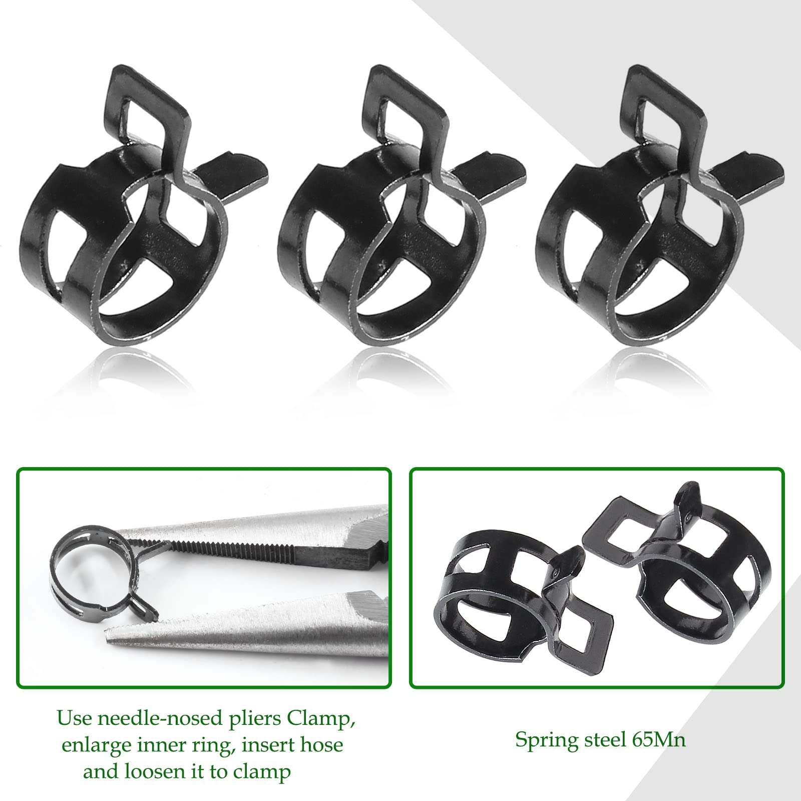 Rierdge 40 Pcs 1/3 Inch Id Spring Band Type Clamps, 8Mm Fuel Hose Clamps Fasteners, Black Spring Hose Clip For Fuel Hose Line Wa