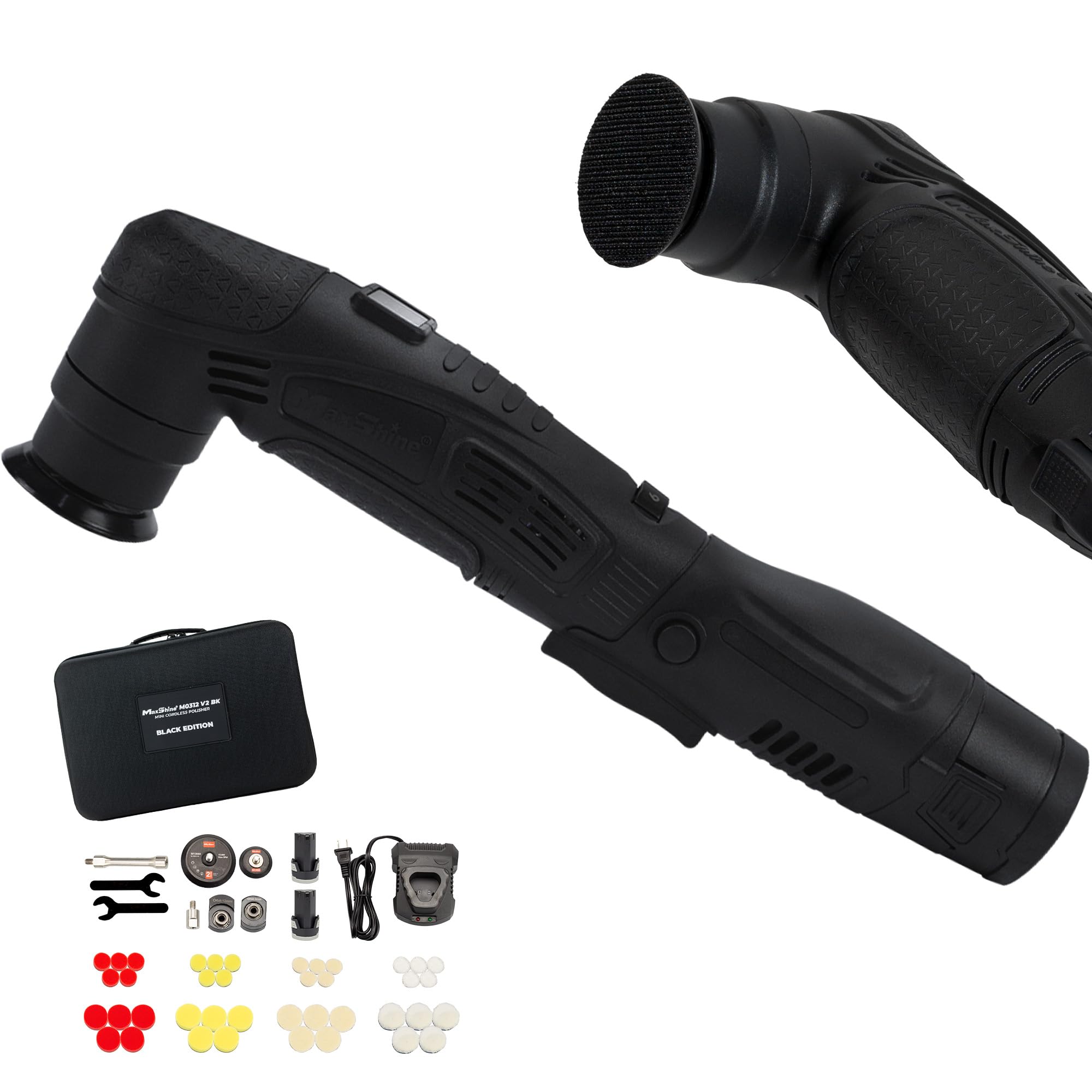 Maxshine Professional Portable Cordless Polisher M0312 V2 (Black) | Lightweight 1.93 lbs Portable DA/Rotary Car Buffer | 6-Speed