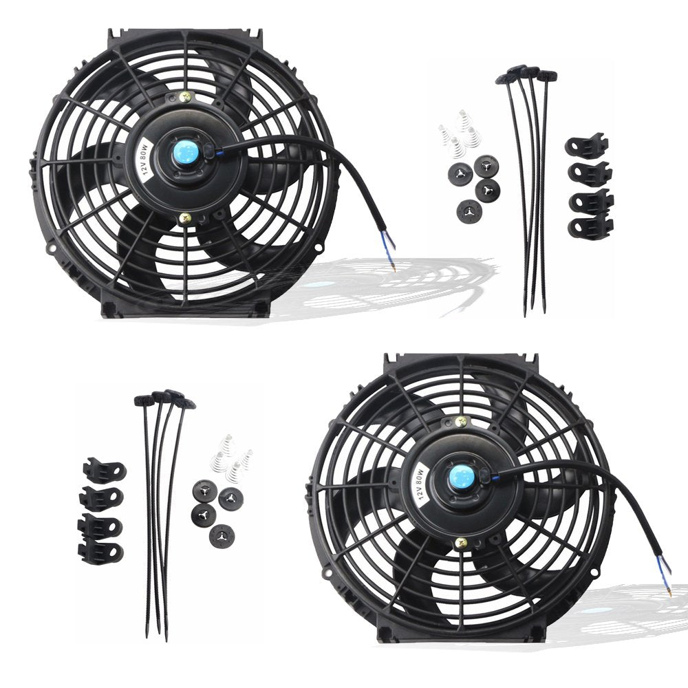Mostplus Black Universal Electric Radiator Slim Fan Push/Pull 12V + Mounting Kit (10 Inch) Set Of 2