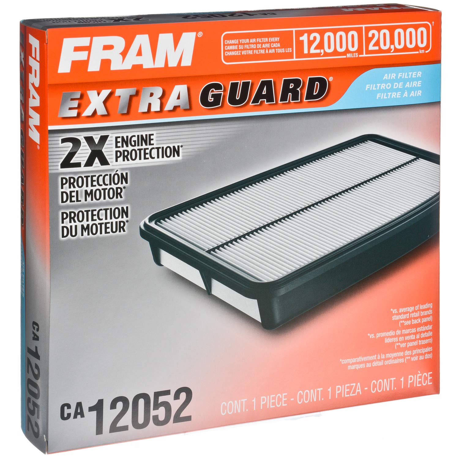 FRAM Extra Guard Engine Air Filter Replacement, Easy Install w/Advanced Engine Protection and Optimal Performance, CA12052 for S