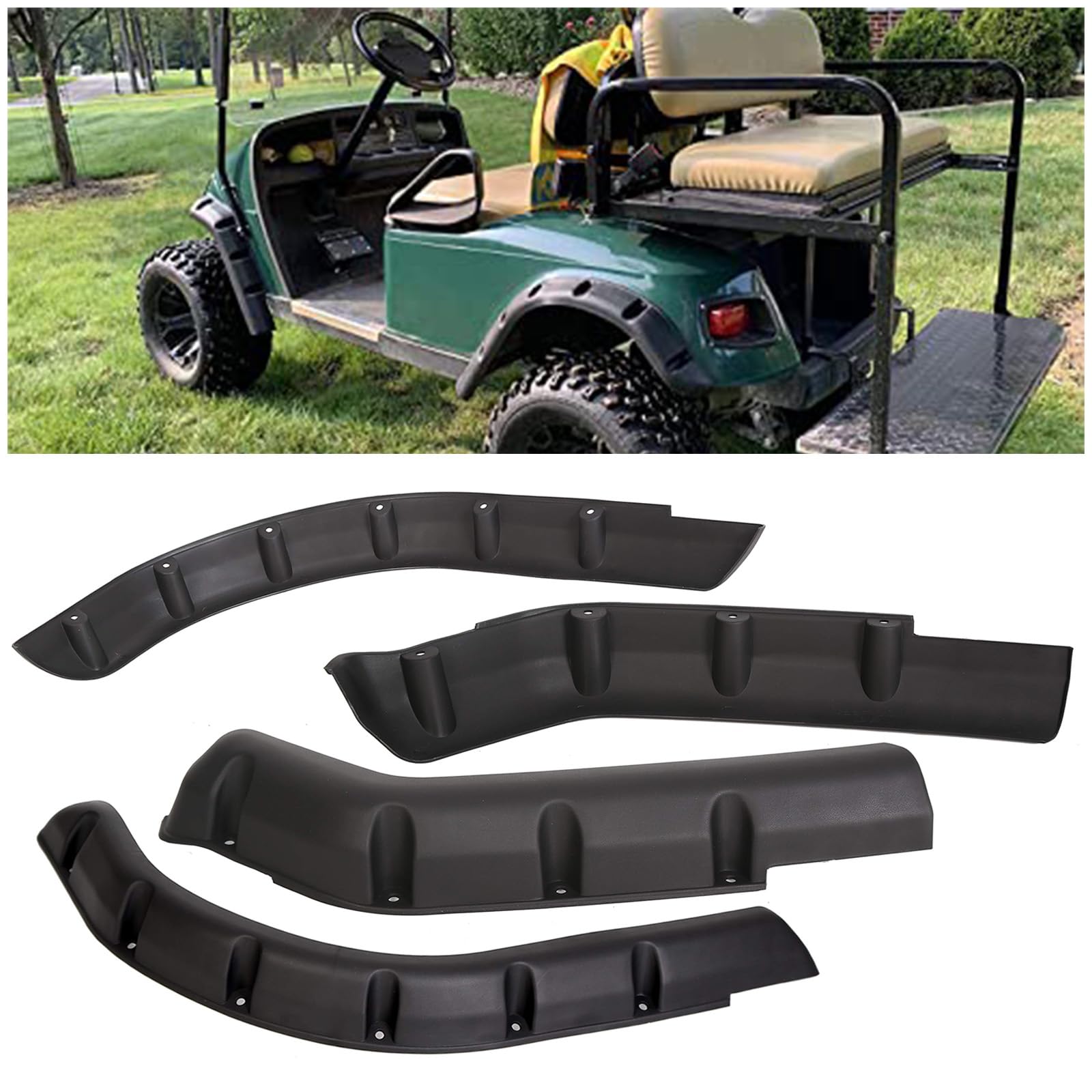 HECASA Fender Flares 4pcs for 1994-2013 EZGO TXT Golf Cart, Black, Medium, Metal, Model CB-895