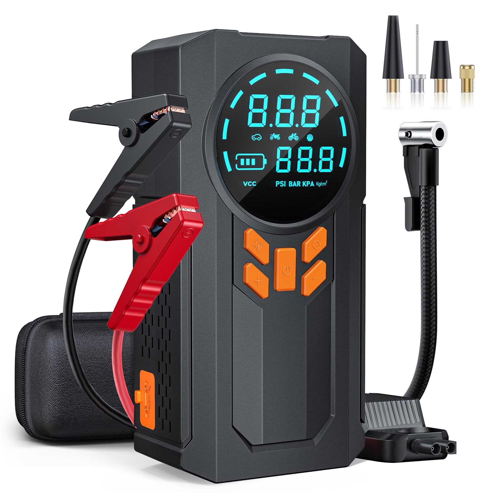 Jump Starter with Air Compressor, 5000A 160PSI Battery Jumper Starter Portable (9.0 Gas/8.0L Diesel), 12V Jump Box Car Battery J