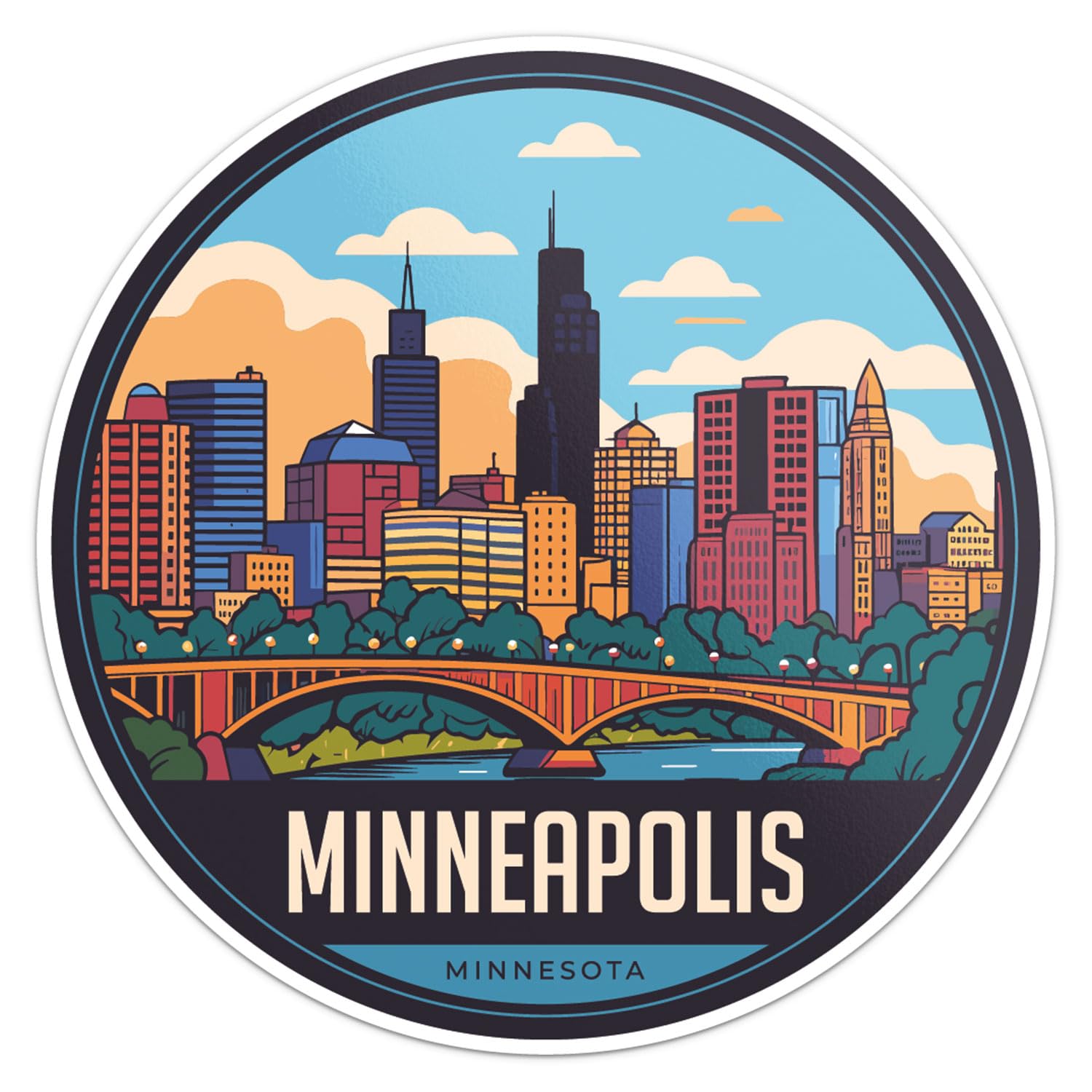 Minneapolis City Sticker - Waterproof Vinyl Decal for Car Bumper, Laptop, Water Bottle, Wall, and Window, Size - 5'' Longer Side