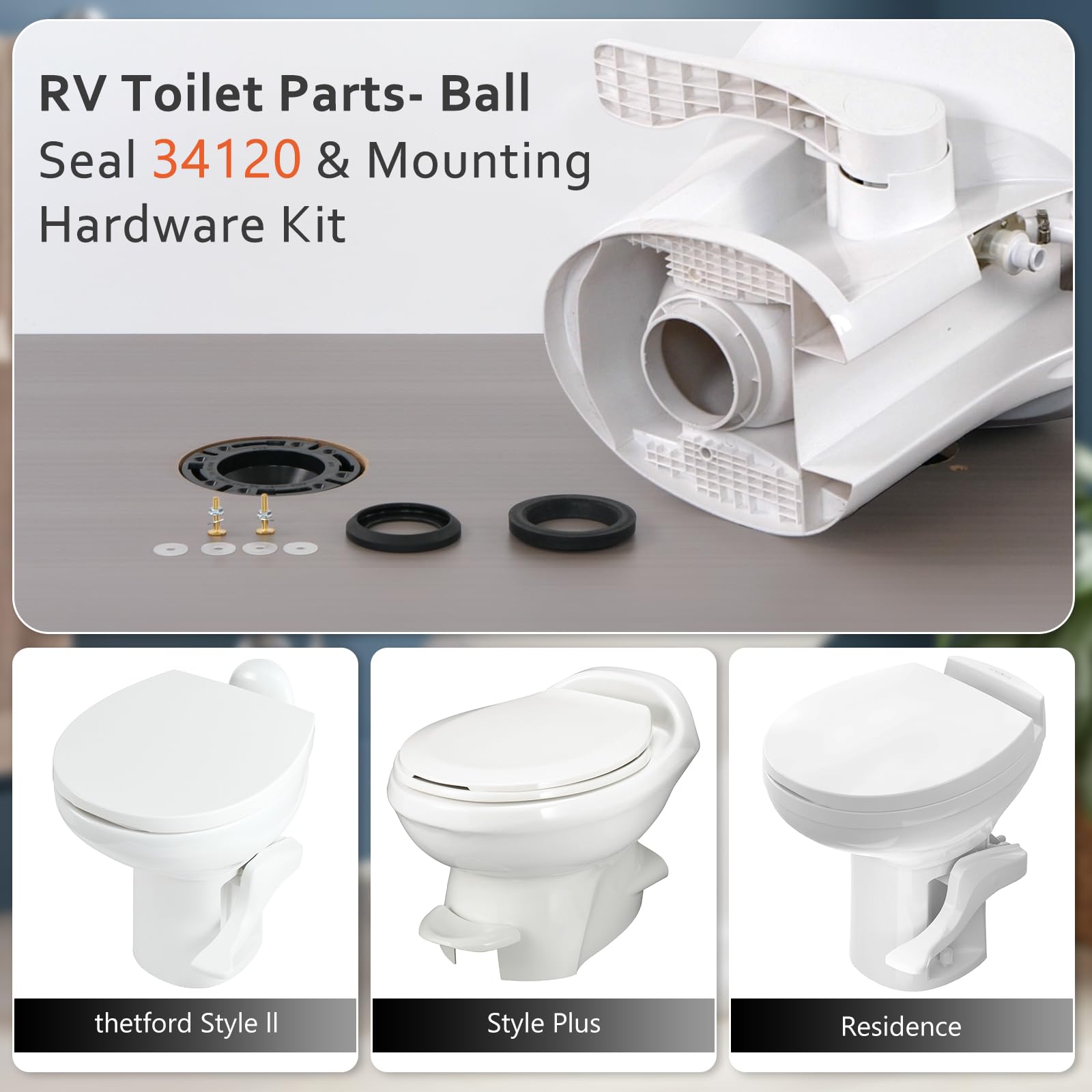 Boeemi Rv Toilet Seal Kit Replacement For Thetfords Toilet Parts- Ball Seal 34120 & Mounting Hardware Kit, Compatible With Aqua
